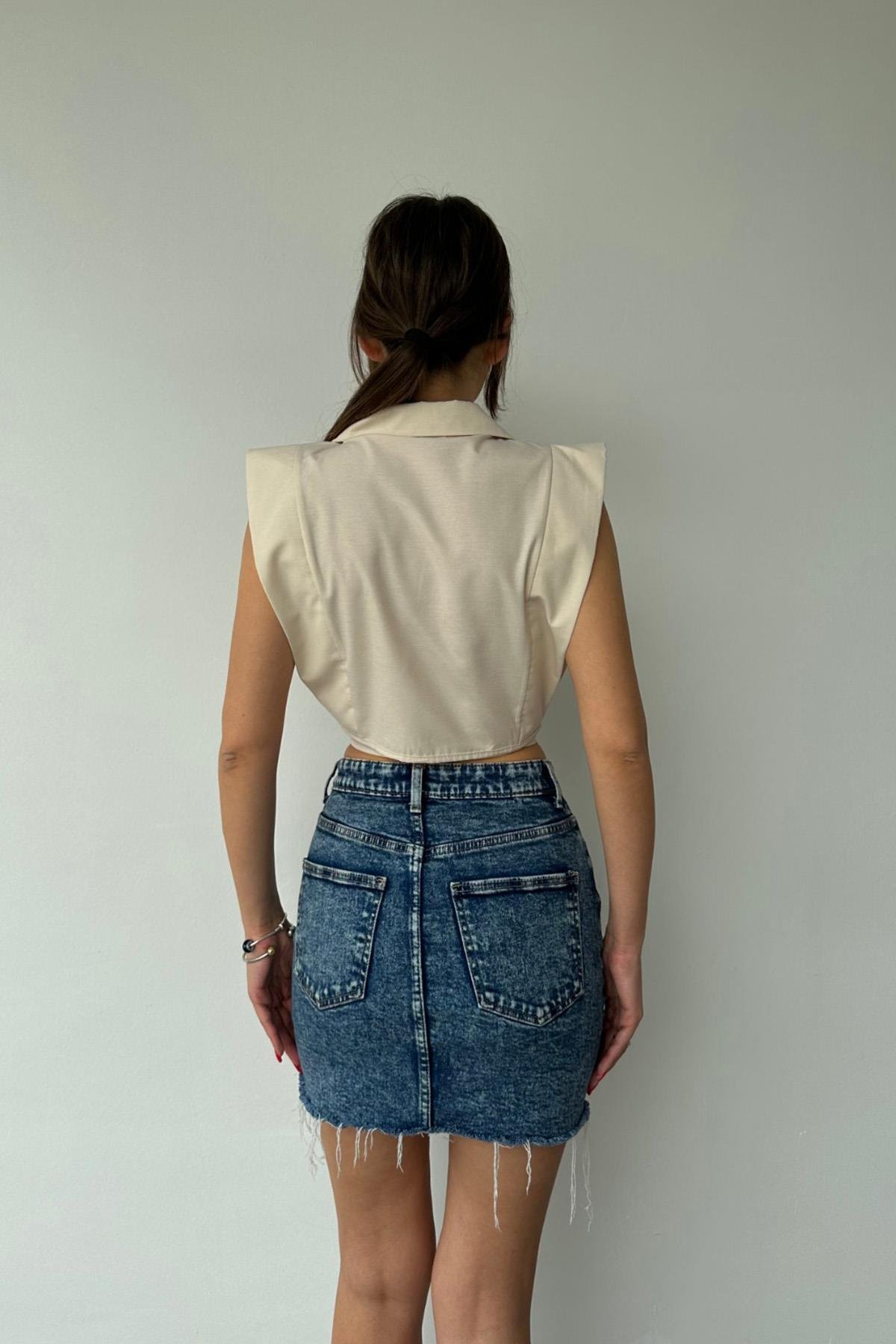 Wholesale Beige Sheer Shoulder Blouse