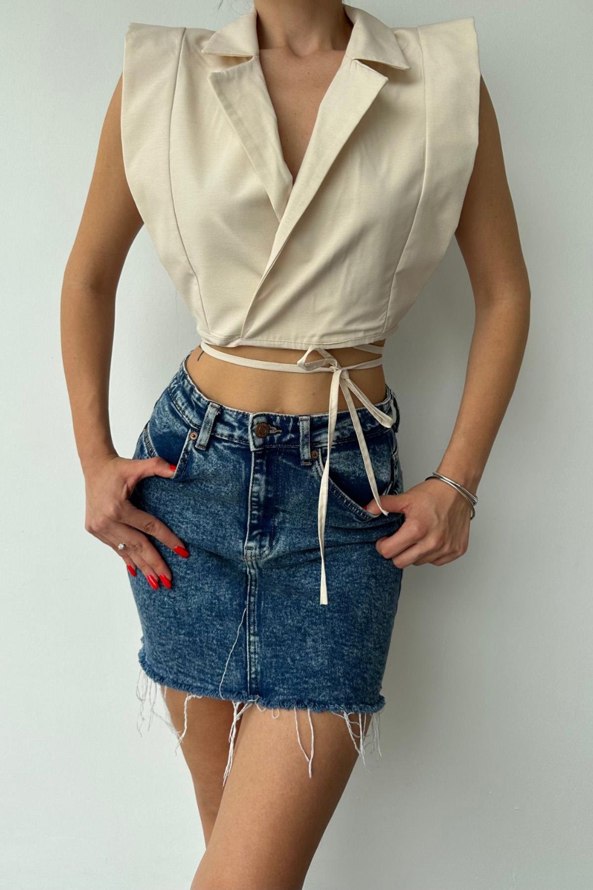 Wholesale Beige Sheer Shoulder Blouse