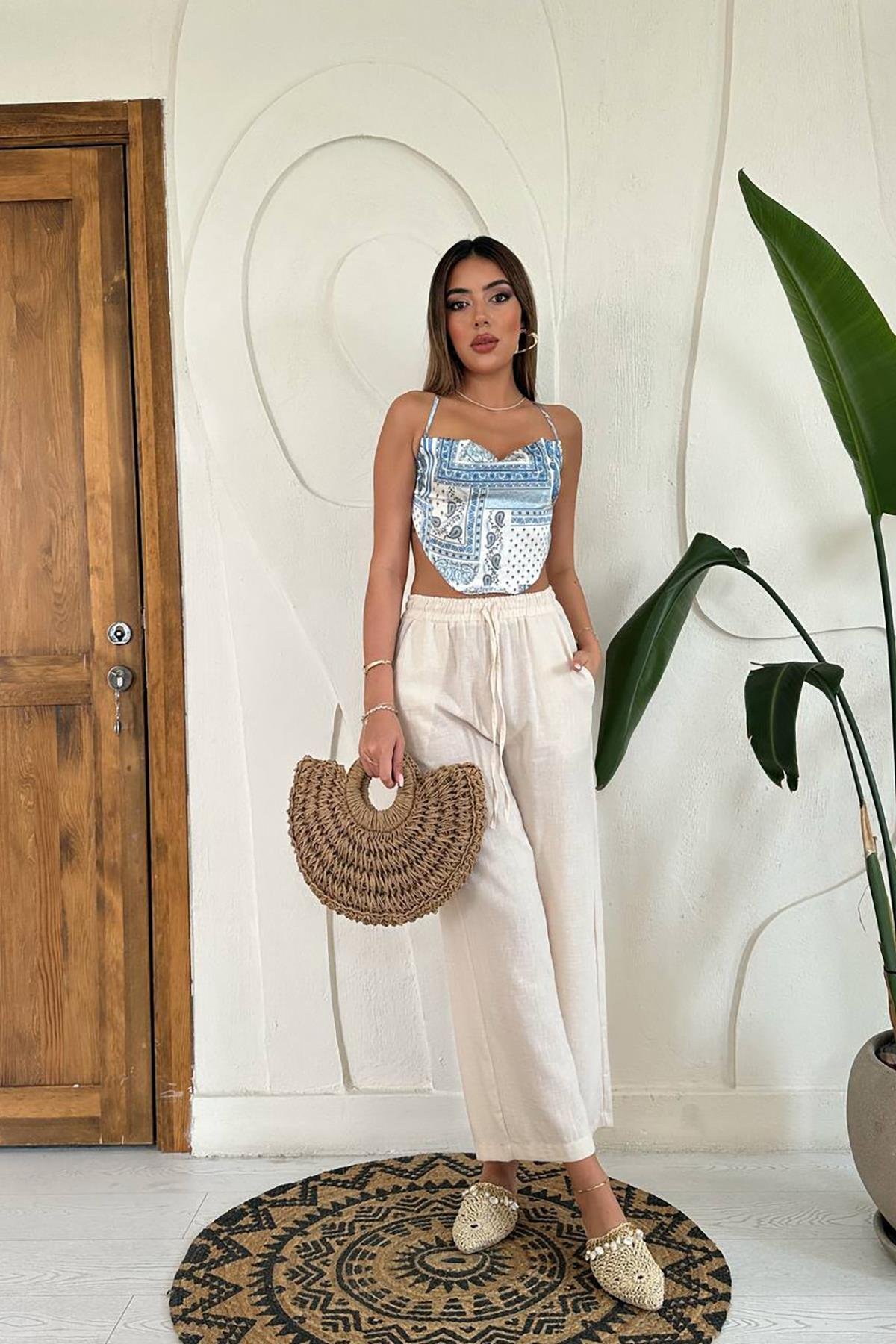 بنطلون كتان بيج للبيع بالجملة