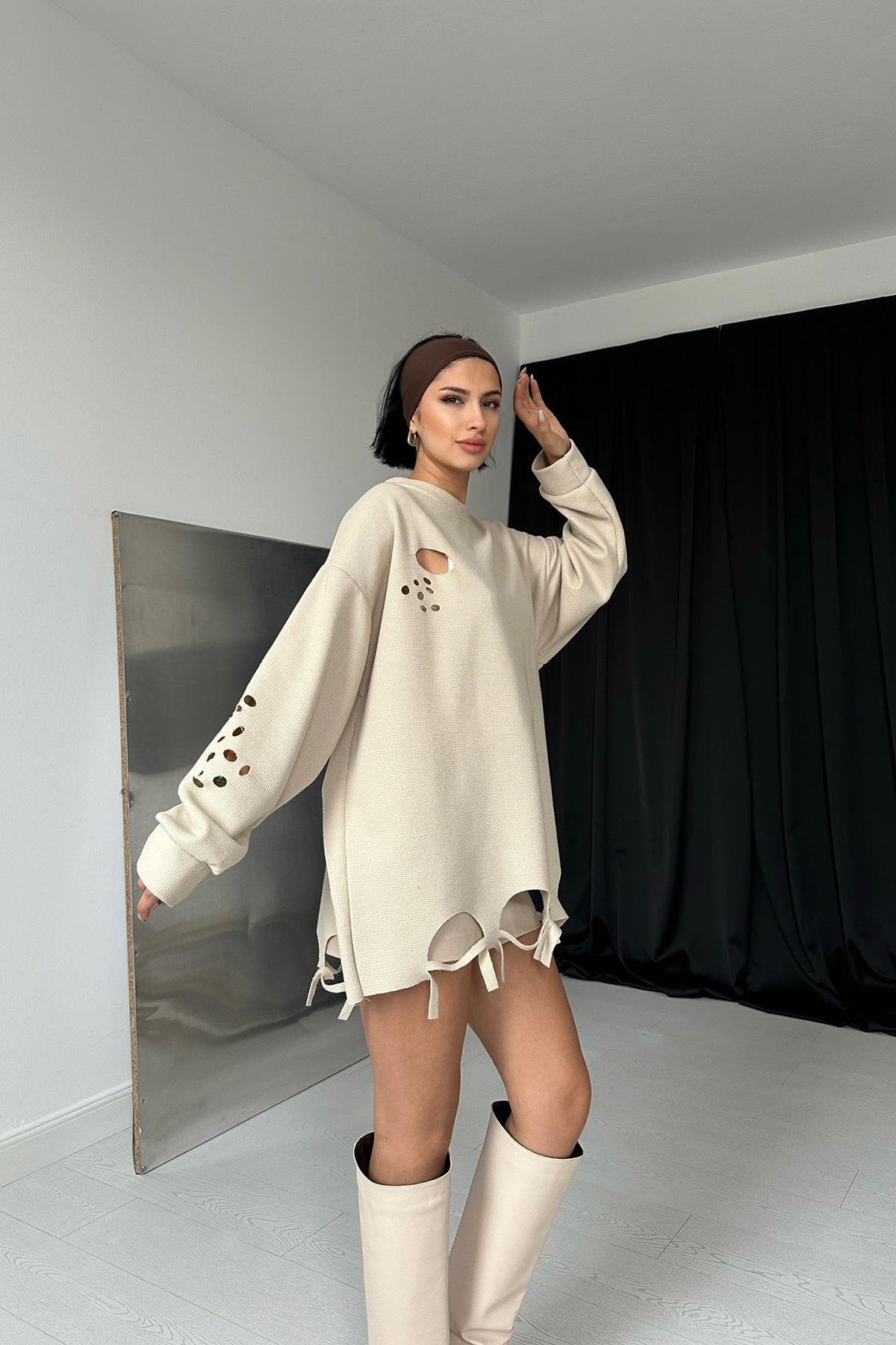 Beige Laser Cut Blouse