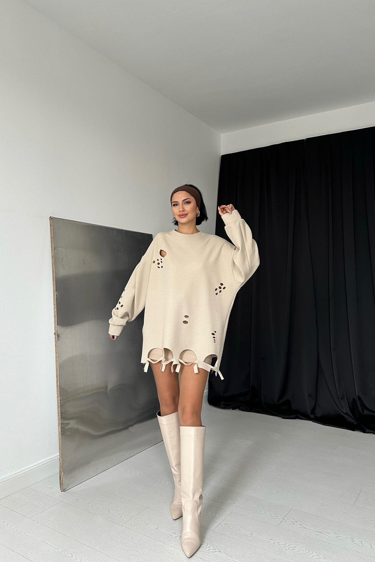 Beige Laser Cut Blouse