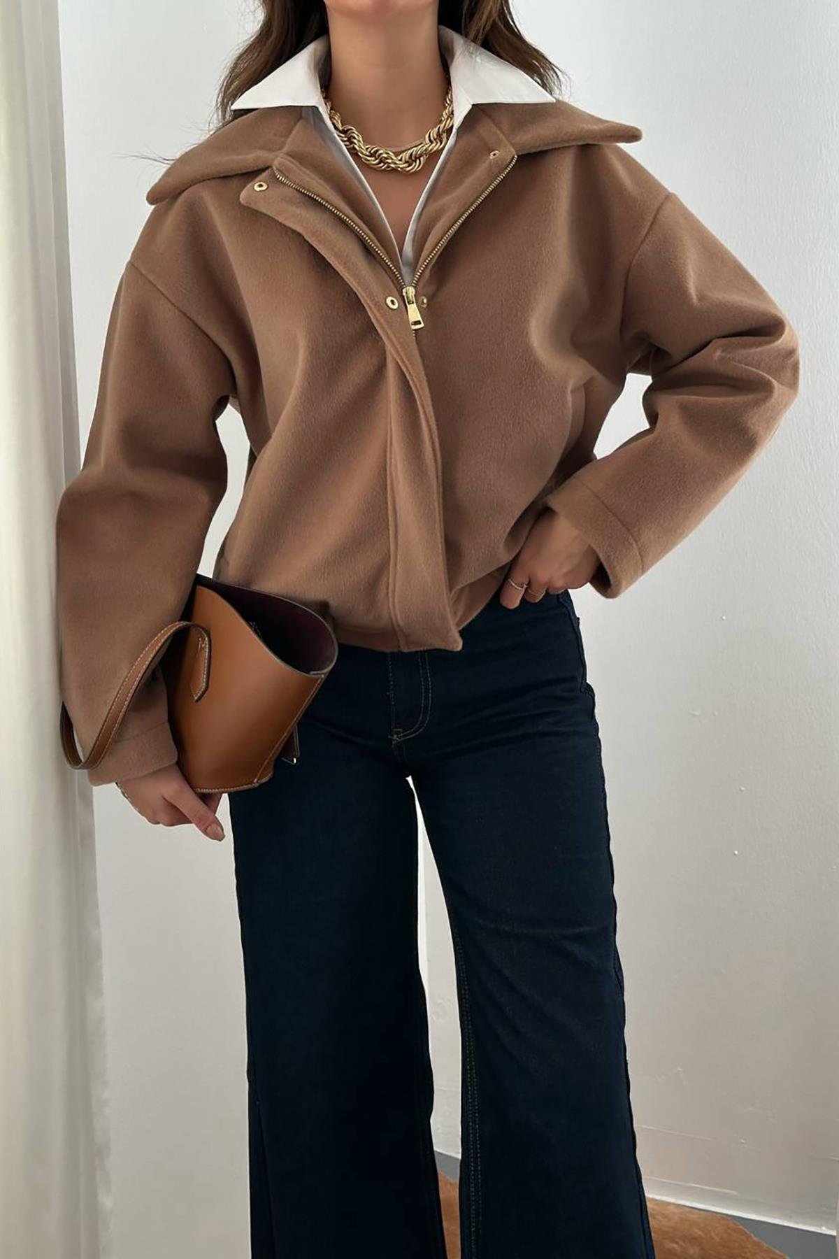 Toptan Bej Tüylü Bomber Ceket