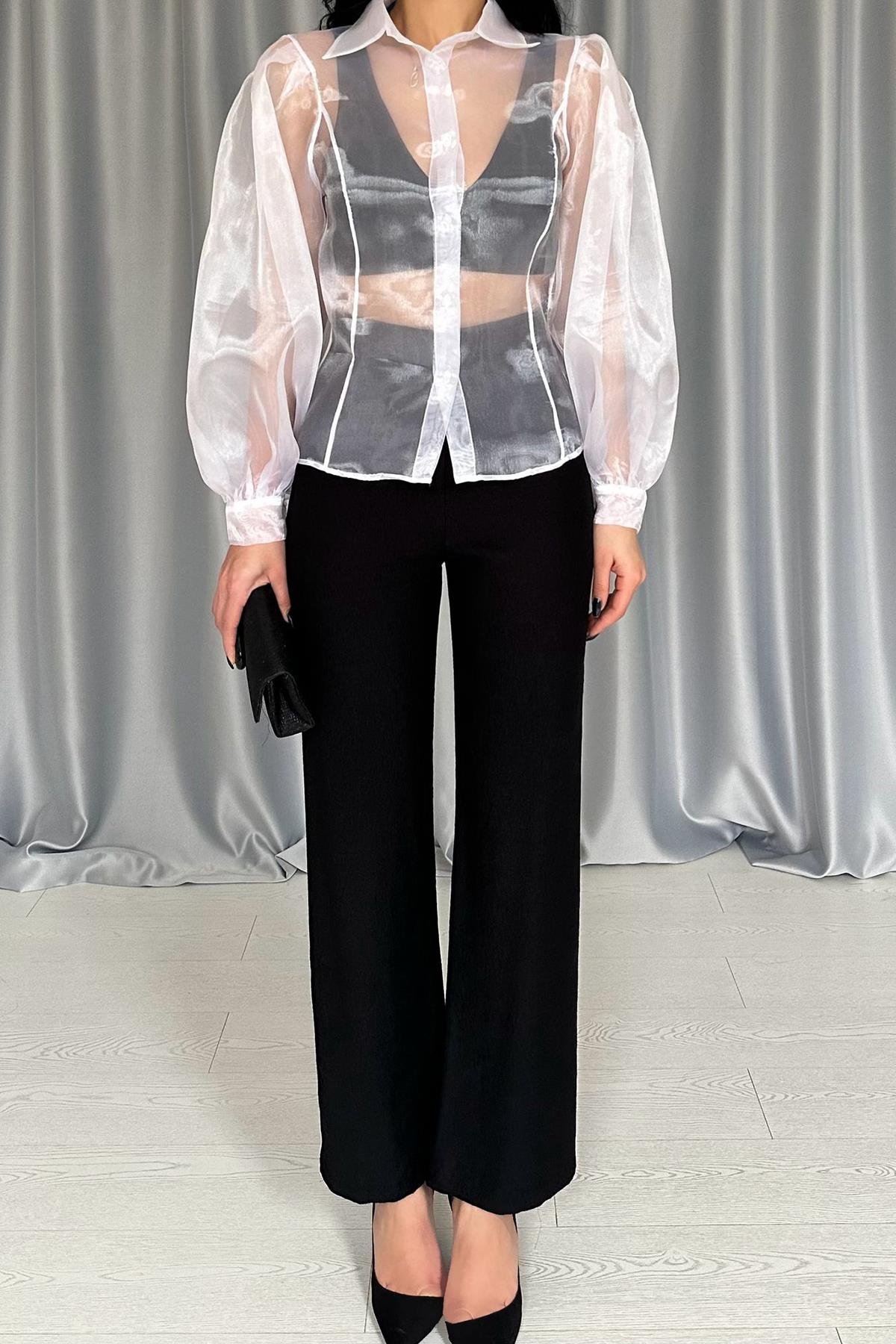 Toptan Beyaz Organze Gömlek