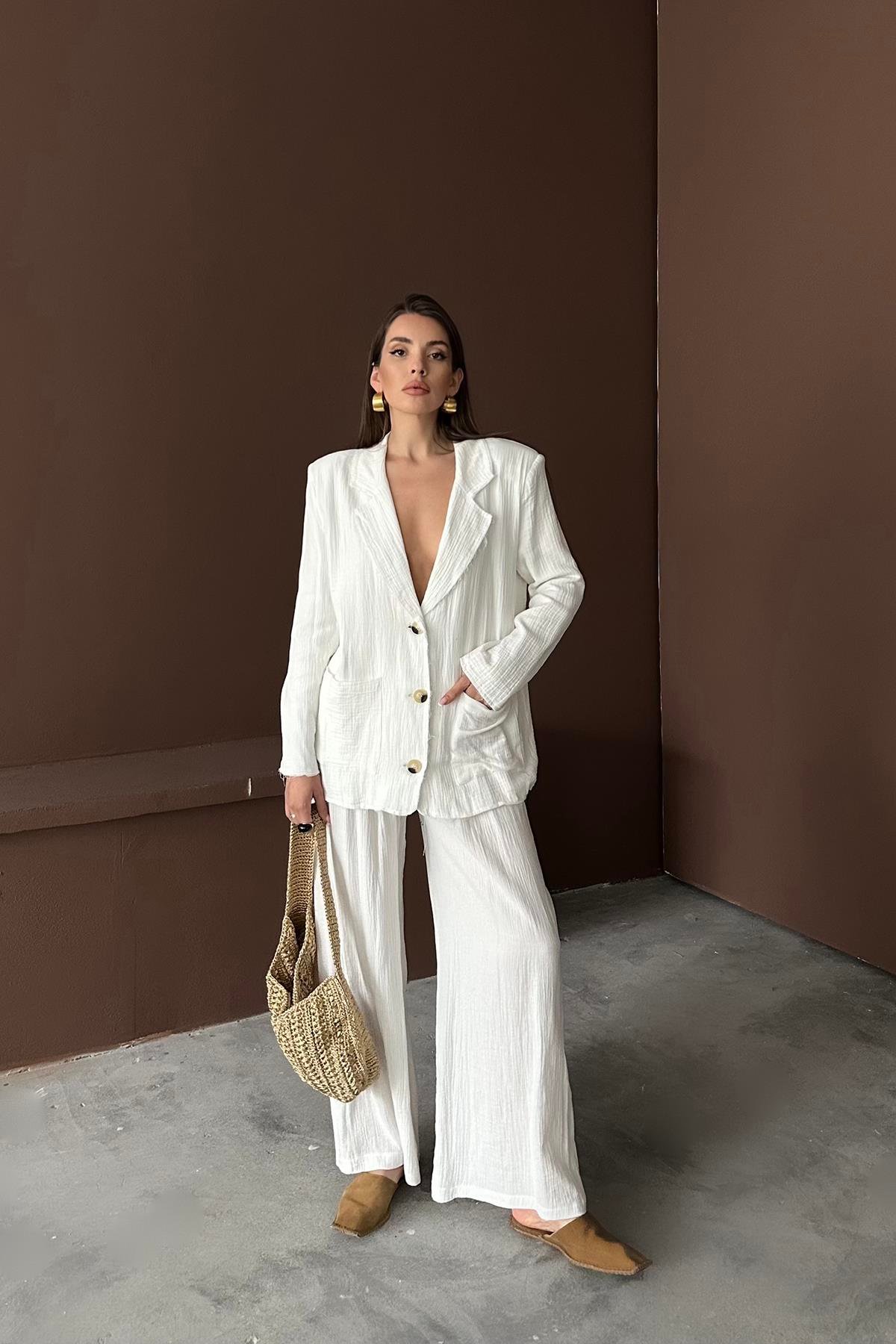 Toptan Beyaz Oversize Müslin Takım