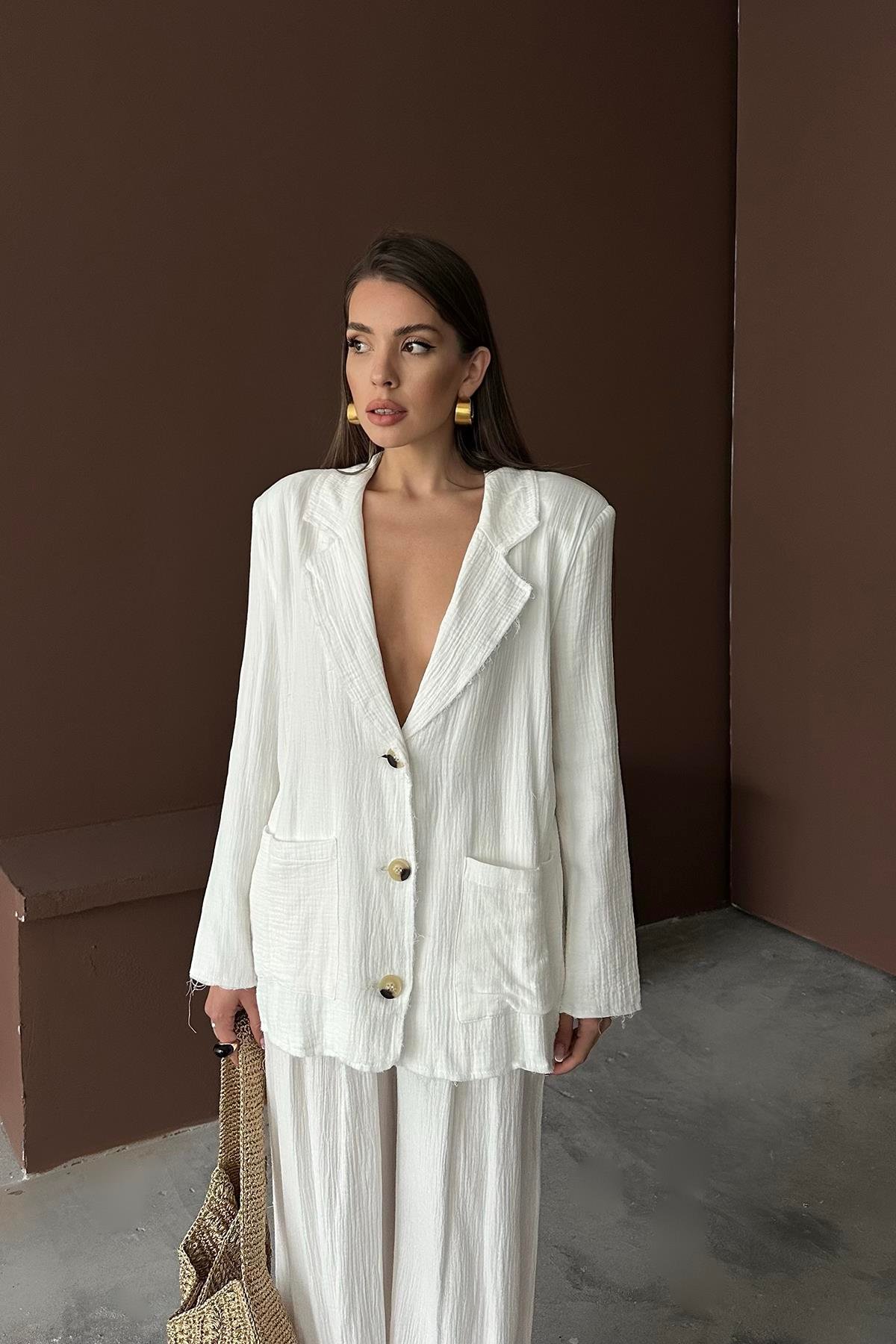 Toptan Beyaz Oversize Müslin Takım