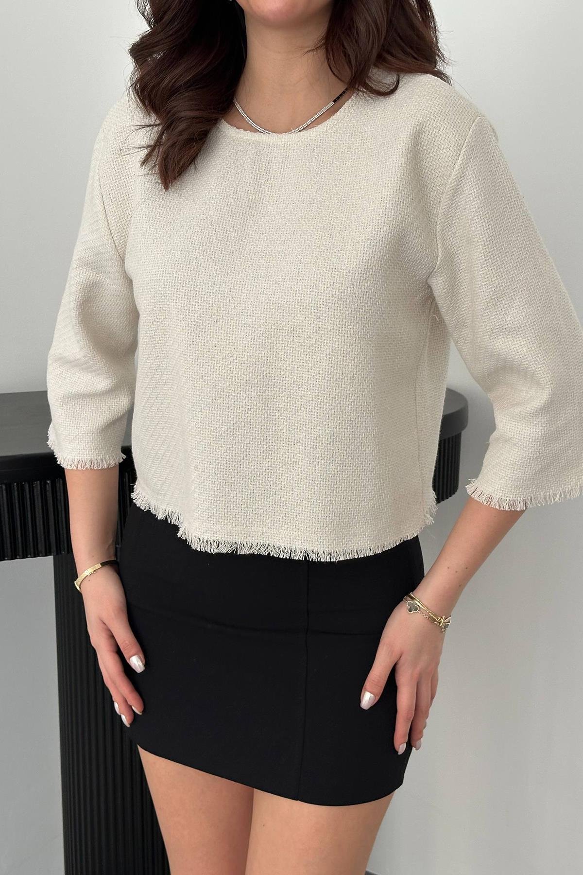 Wholesale White Tassel Detailed Blouse