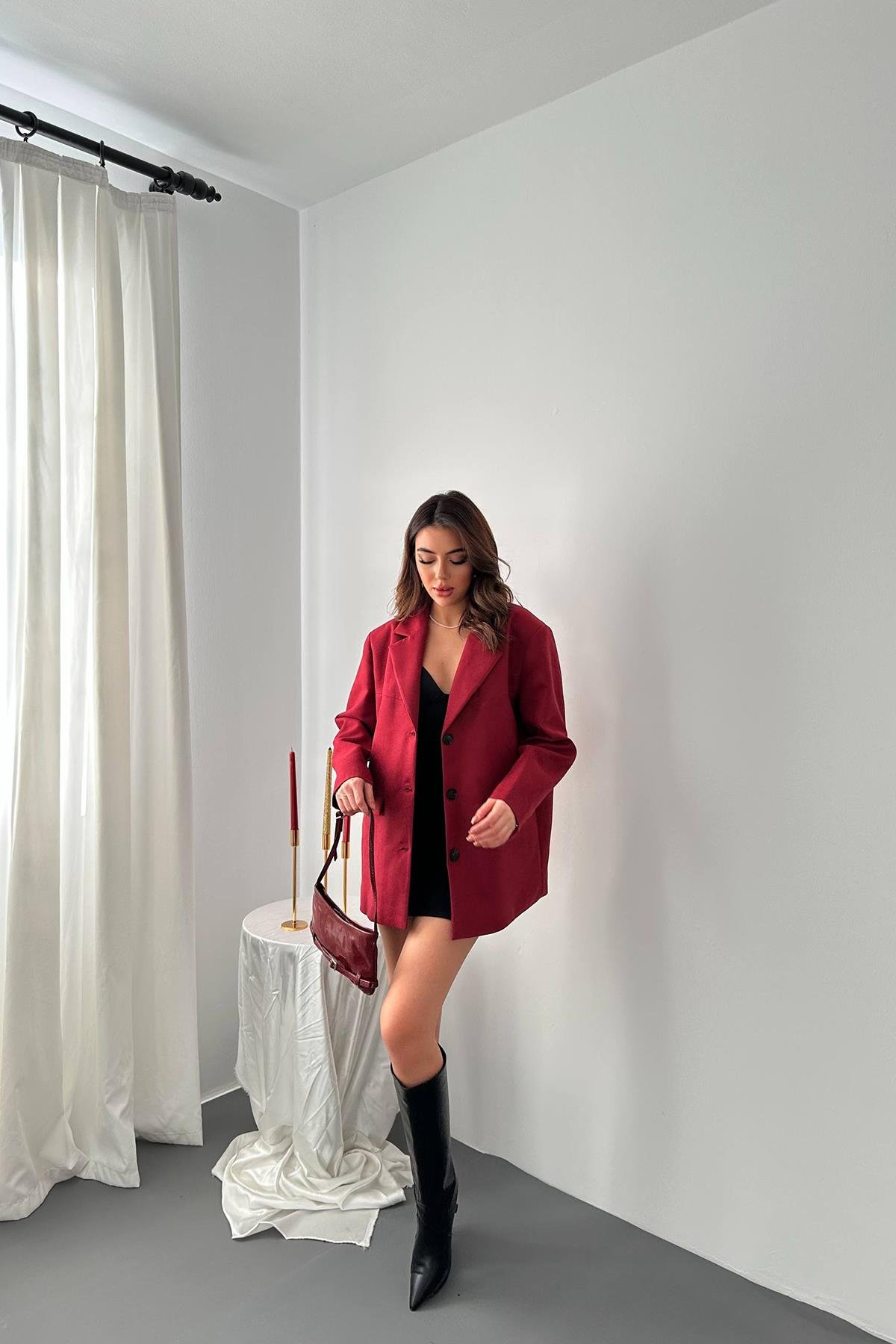 Toptan Bordo Blazer Süet Ceket