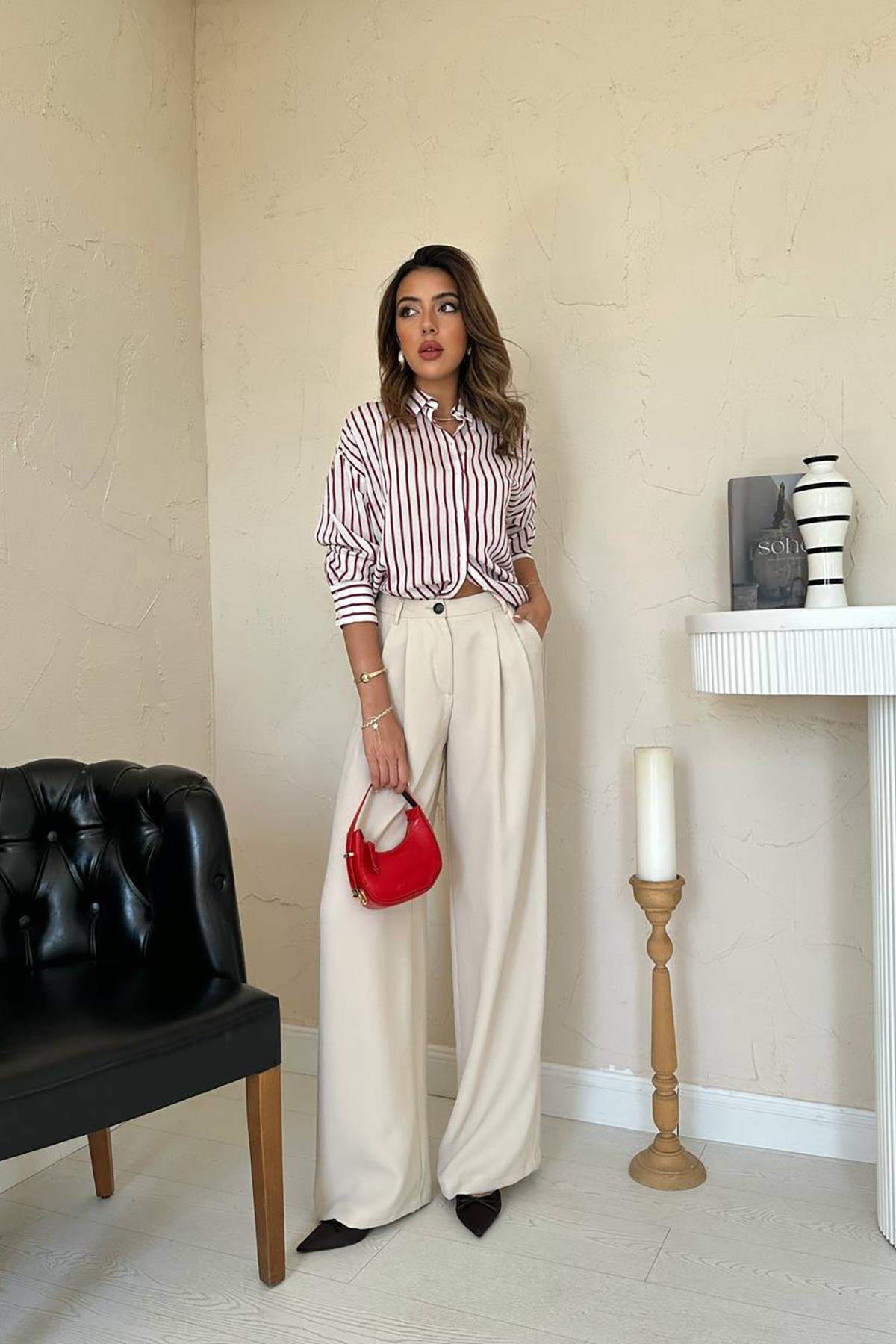 Toptan Bordo Çizgili Gömlek