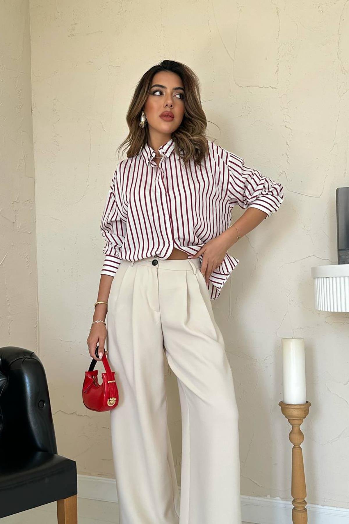 Toptan Bordo Çizgili Gömlek