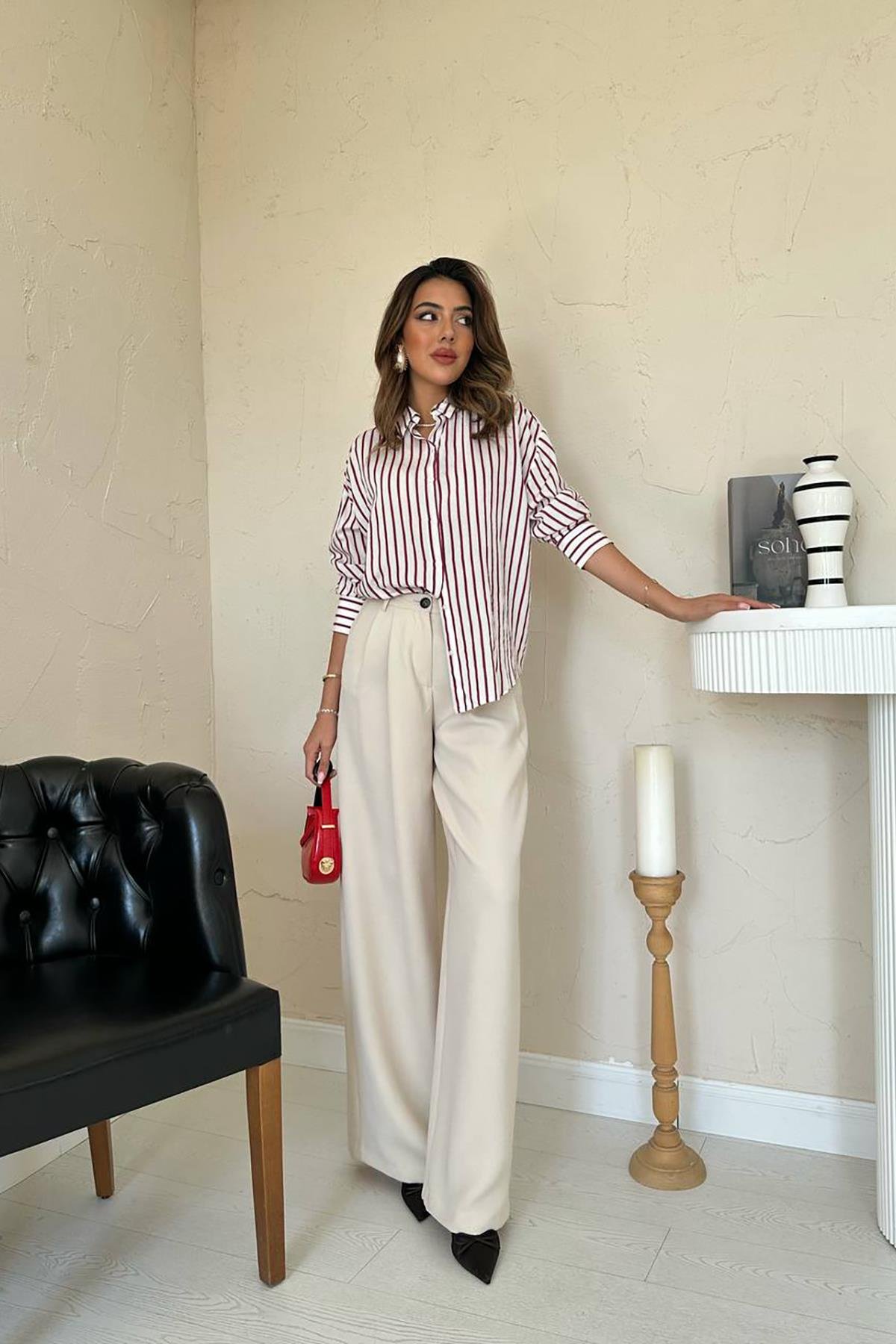 Toptan Bordo Çizgili Gömlek