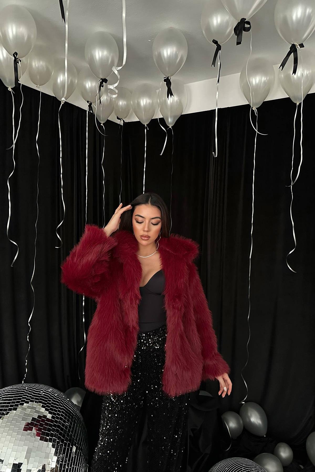 Toptan Bordo Kürk Montlu Ceket