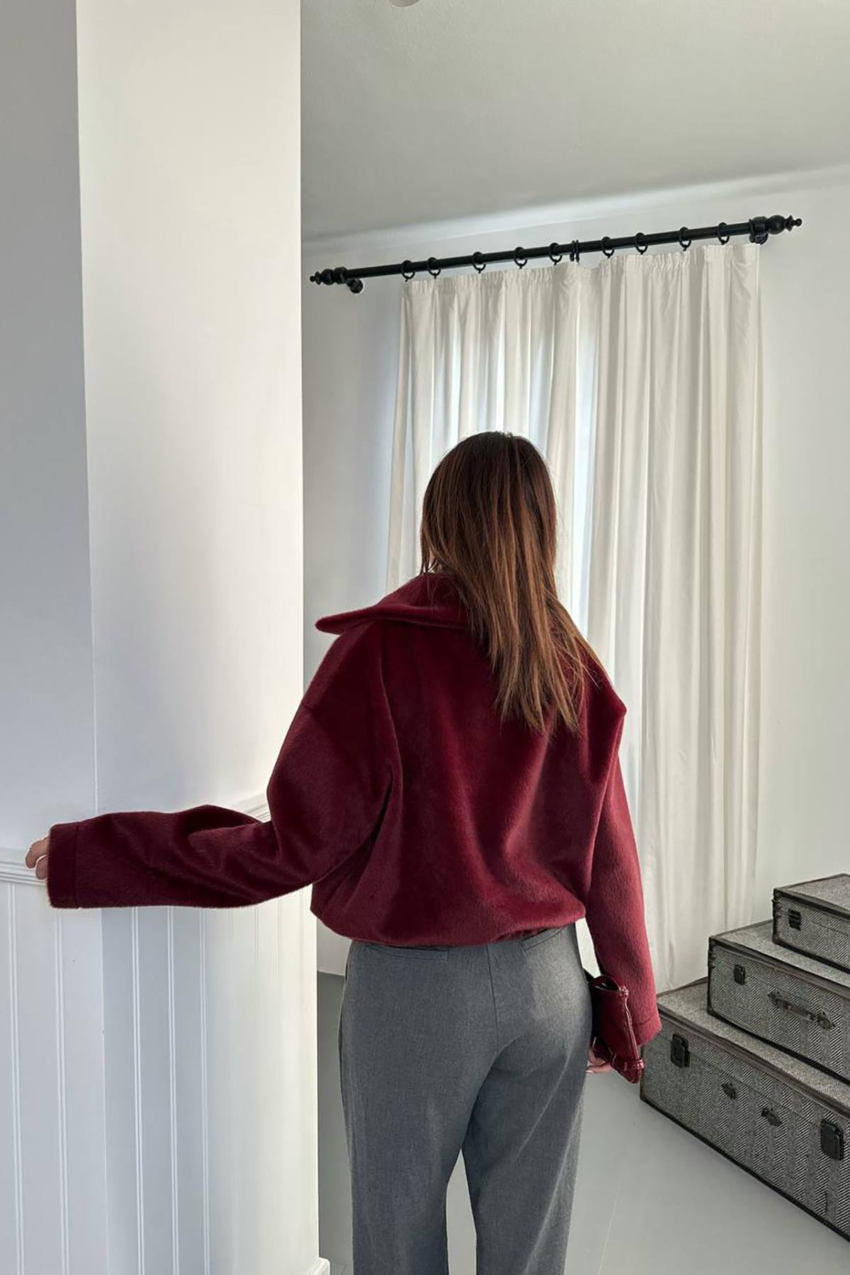 Toptan Bordo Tüylü Bomber Ceket