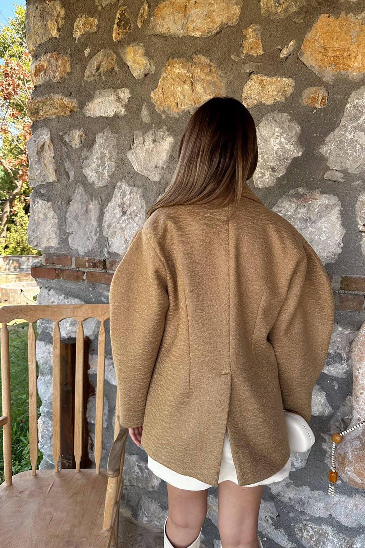 Toptan Camel İki Düğmeli Manto