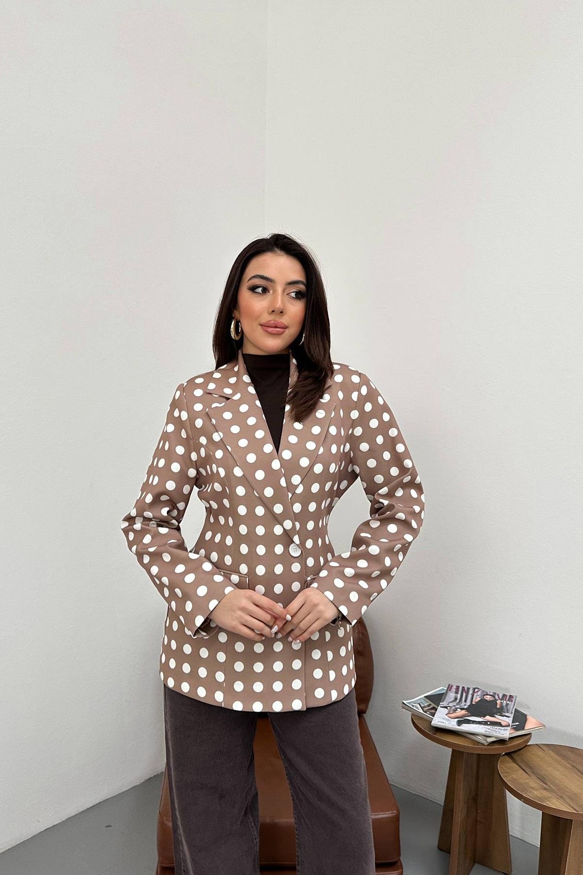 Toptan Camel Puantiyeli Blazer Ceket