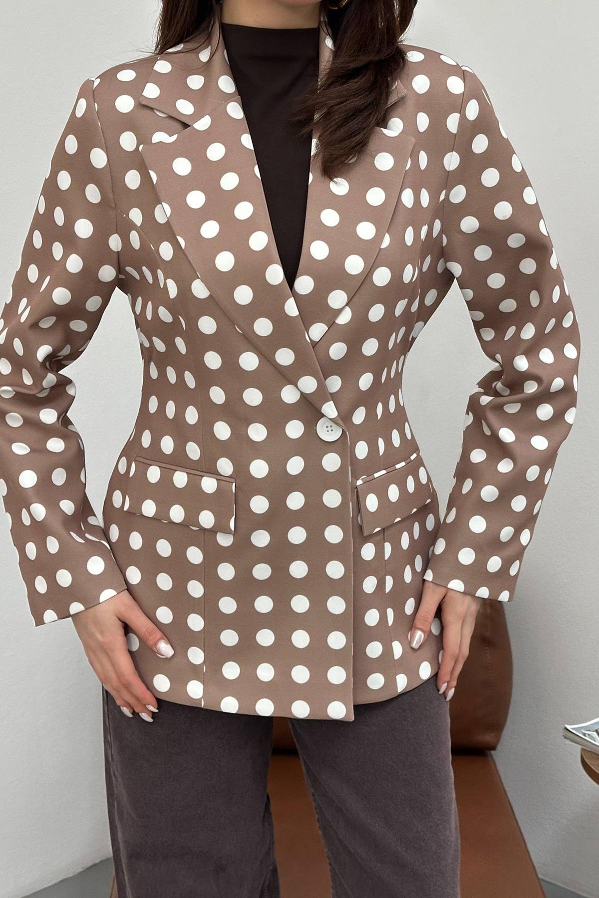 Toptan Camel Puantiyeli Blazer Ceket