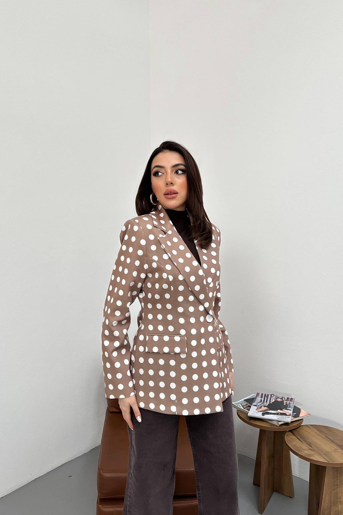 Toptan Camel Puantiyeli Blazer Ceket