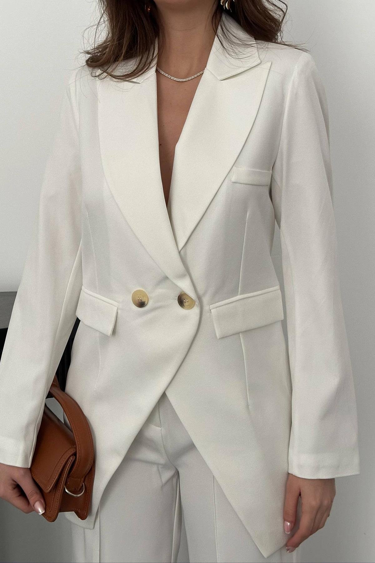 Toptan Ekru Atlas Ceket ve Pantolon Takım