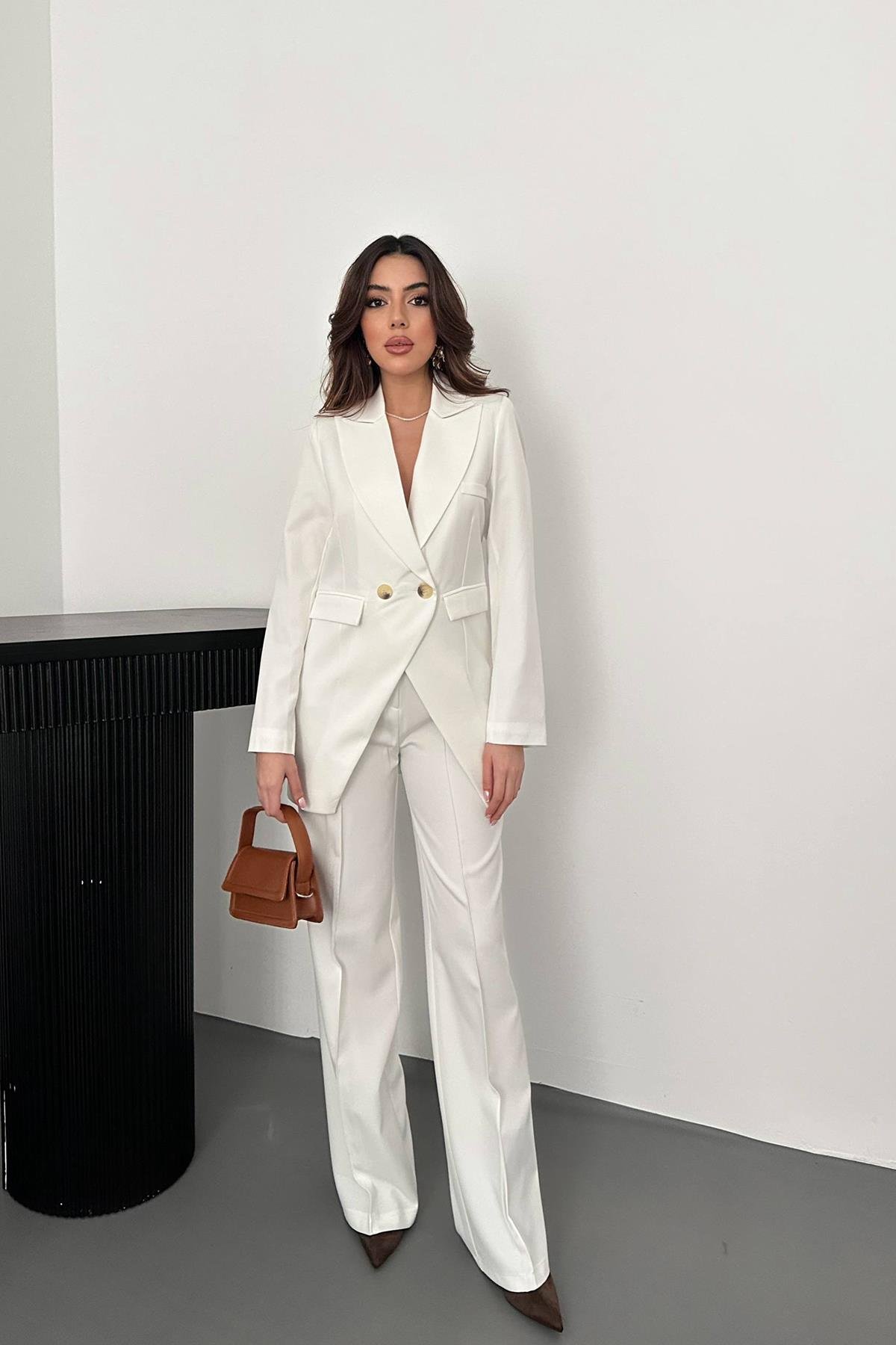 Toptan Ekru Atlas Ceket ve Pantolon Takım