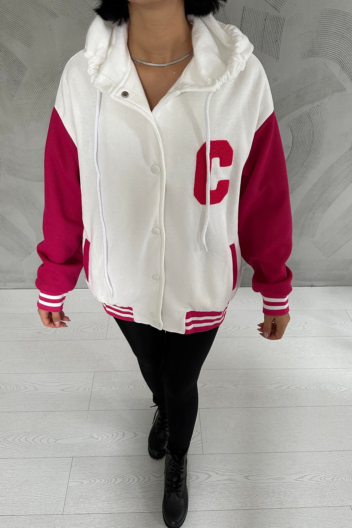 Toptan Ekru Kapüşonlu Kolej Mont
