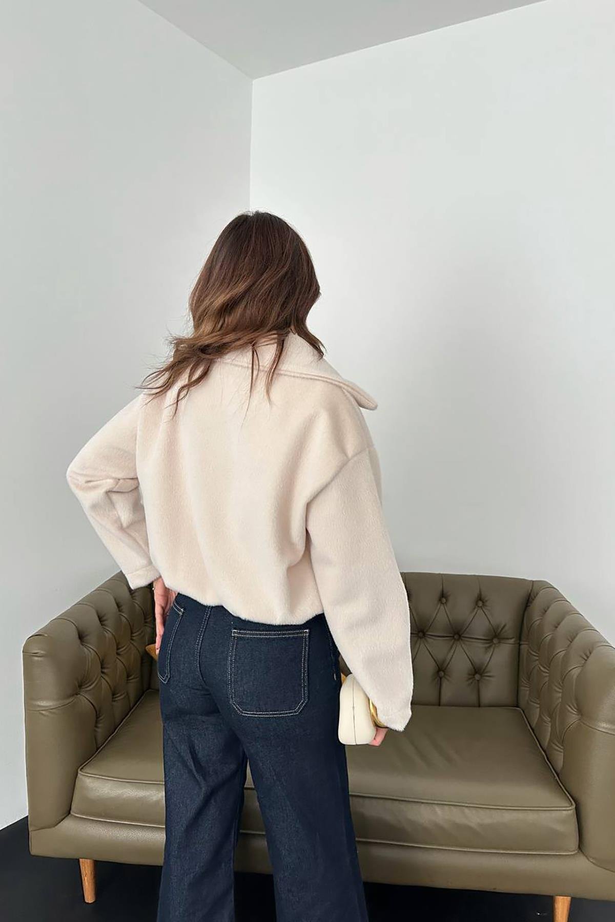 Toptan Ekru Tüylü Bomber Ceket