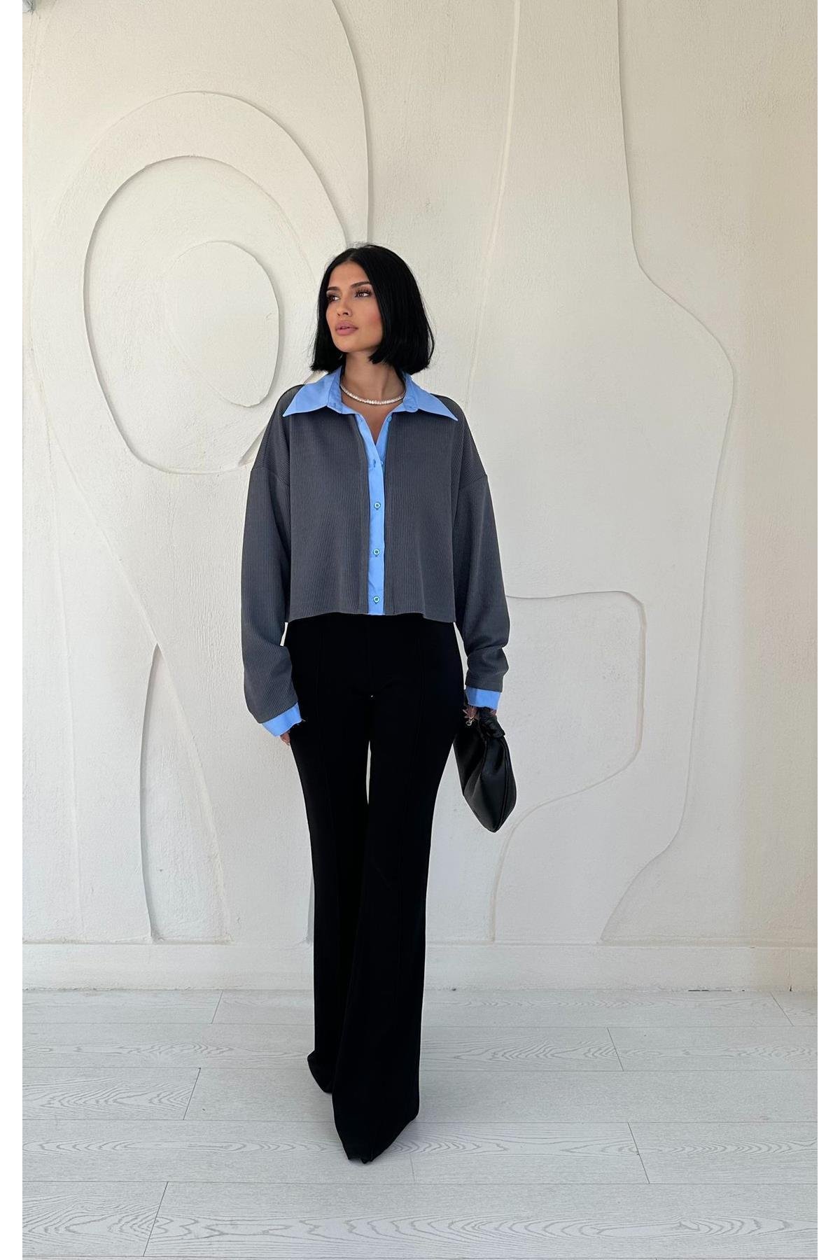 Toptan Füme Gömlek Yakalı Bluz