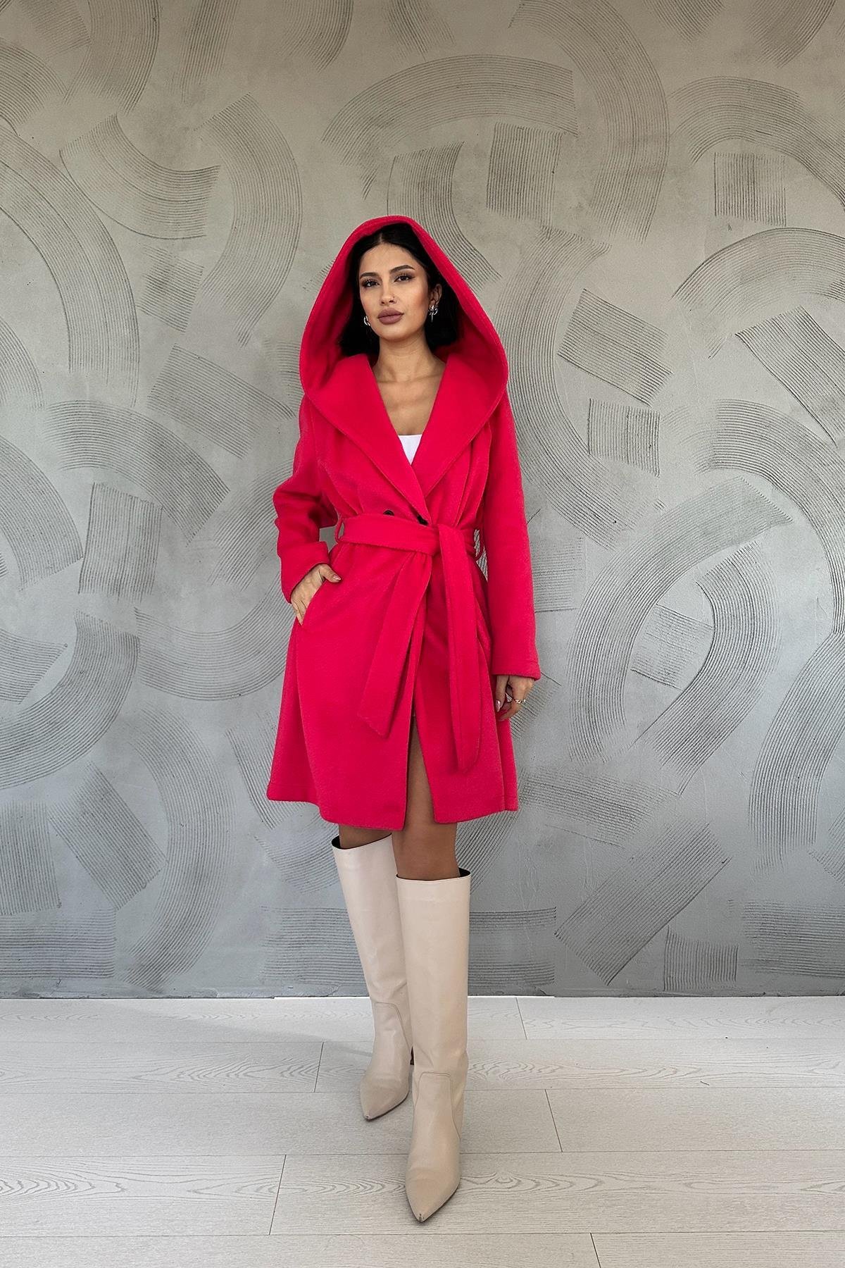Wholesale Fuchsia Hooded Belted Coat