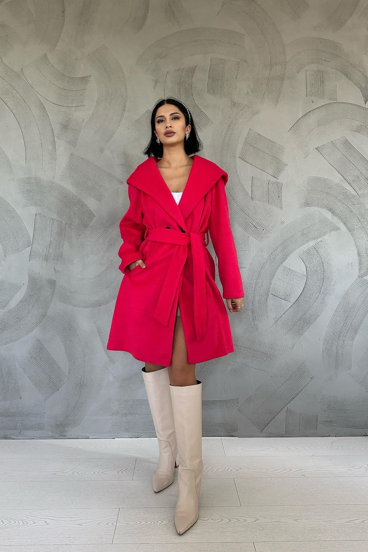 Wholesale Fuchsia Hooded Belted Coat