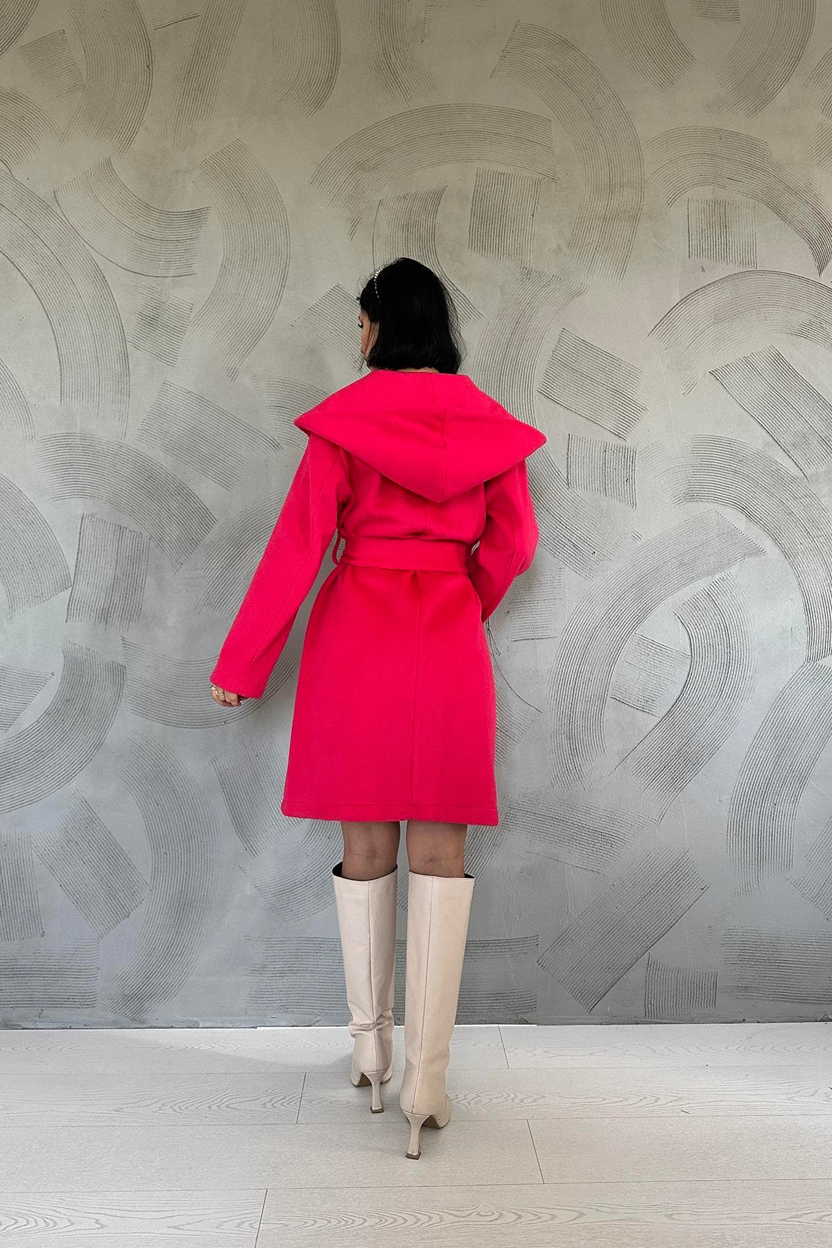 Wholesale Fuchsia Hooded Belted Coat