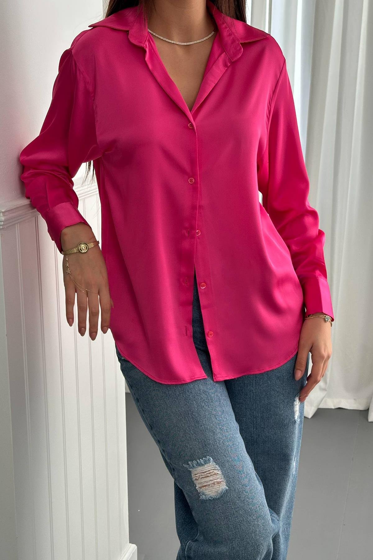 Wholesale Fuchsia Satin Shirt