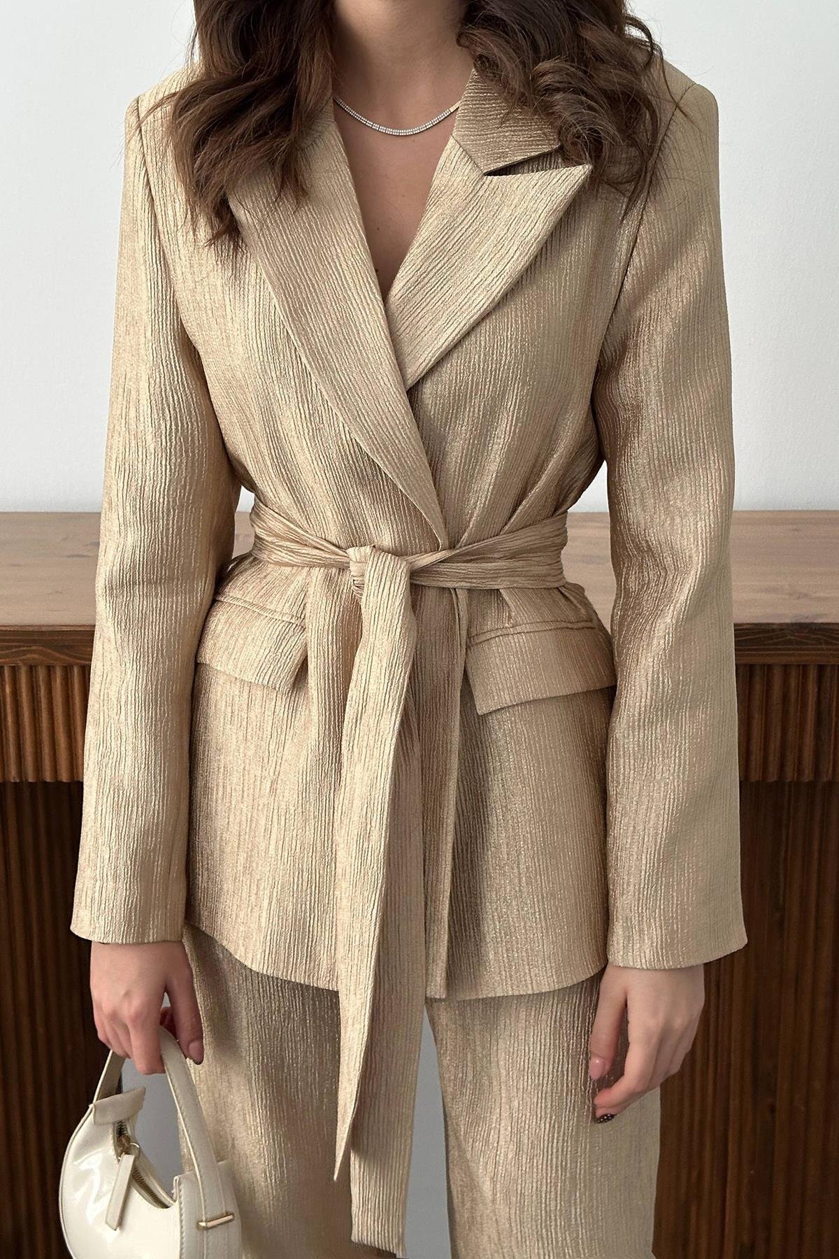 Toptan Gold Parlak Beli Kuşaklı Takım