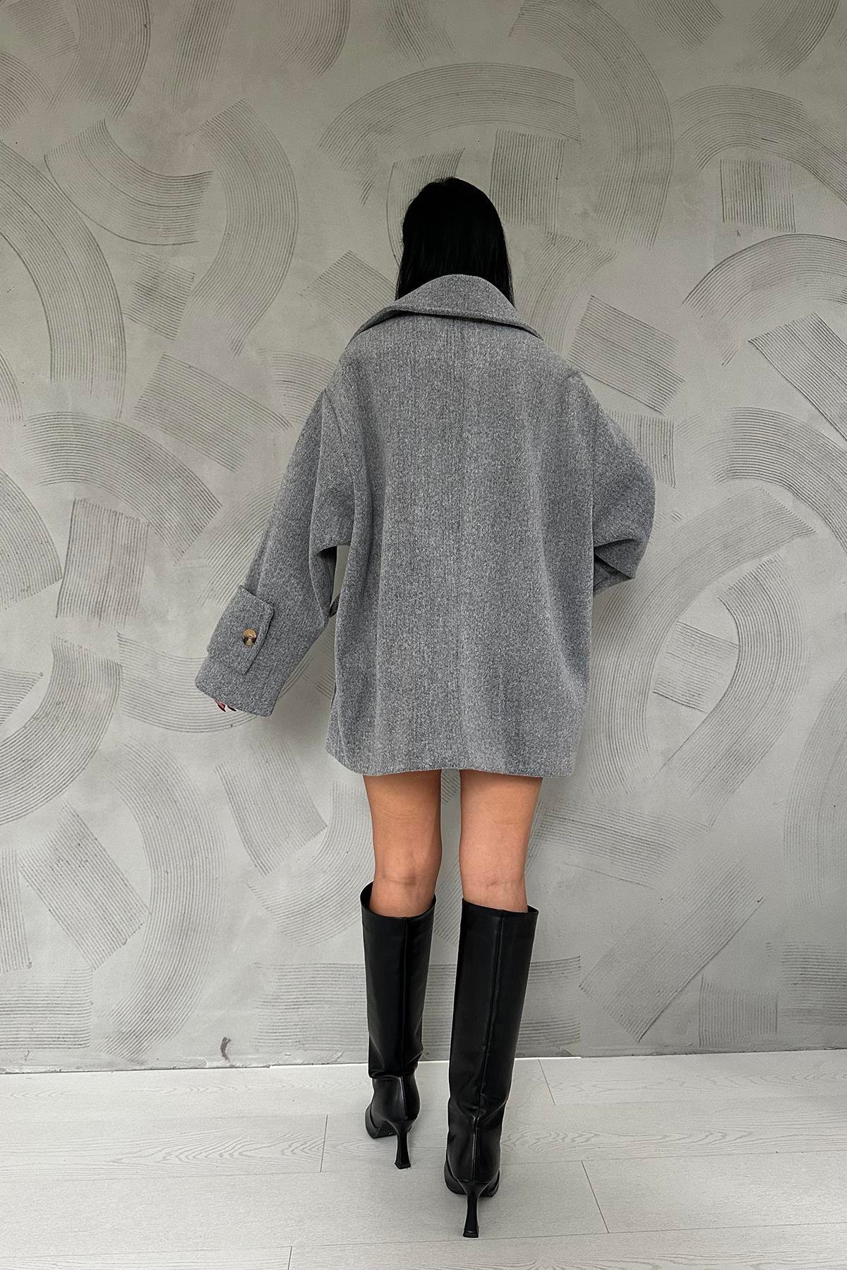 Grey Buttoned Light Women'S Coat