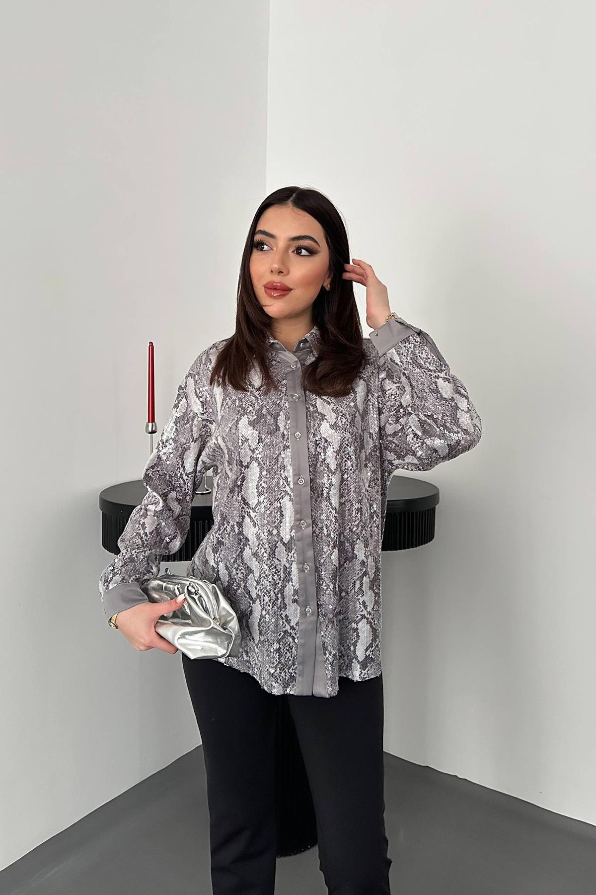 Wholesale Gray Glittery Garni Shirt