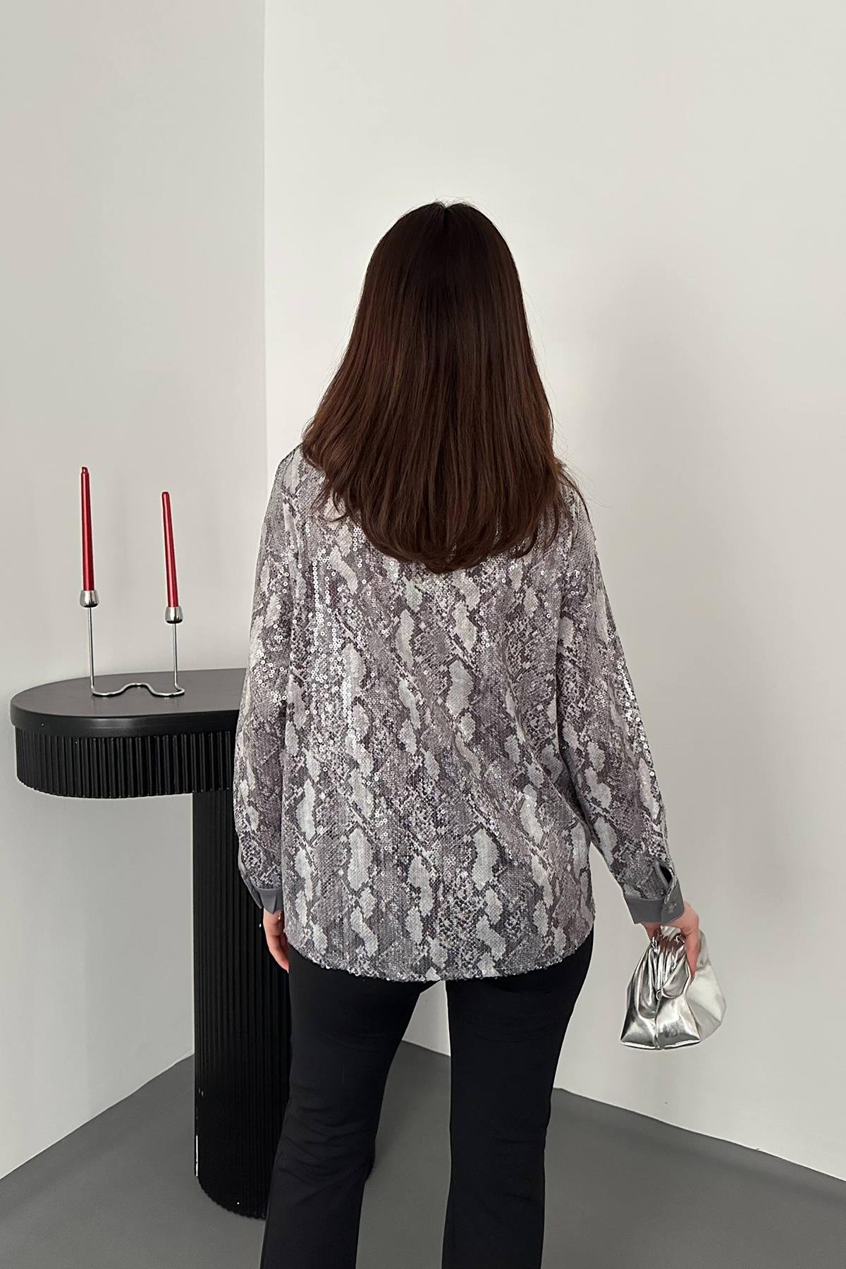 Wholesale Gray Glittery Garni Shirt
