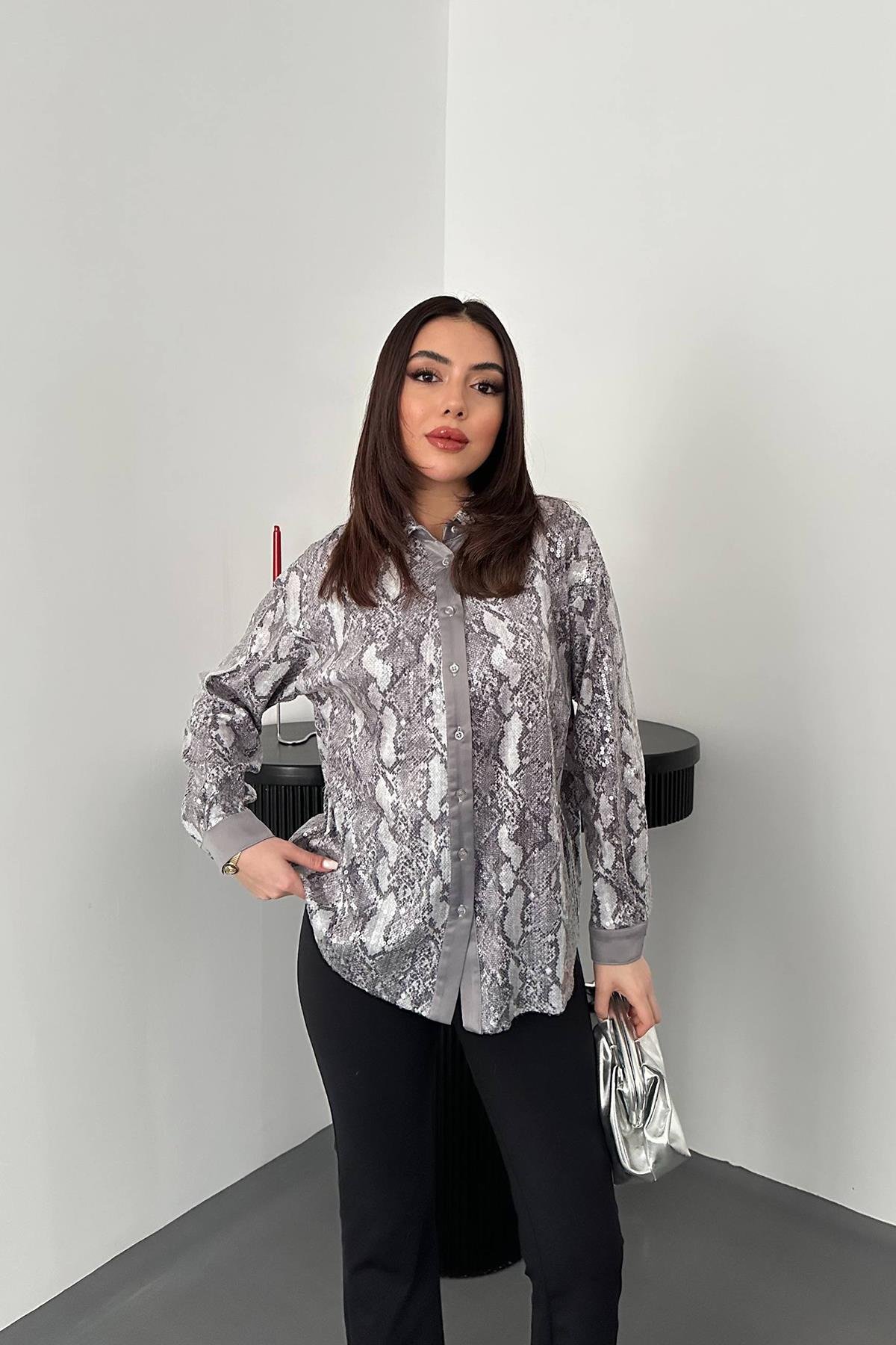 Wholesale Gray Glittery Garni Shirt