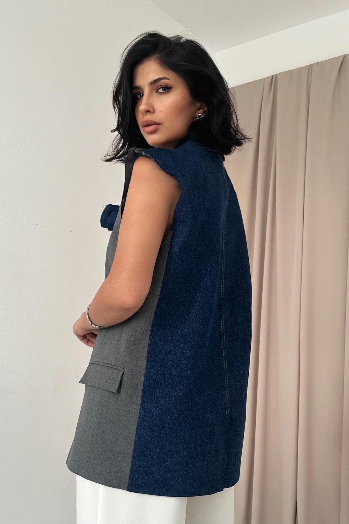 Toptan Gri Kolevi Pis Dikiş Yelek