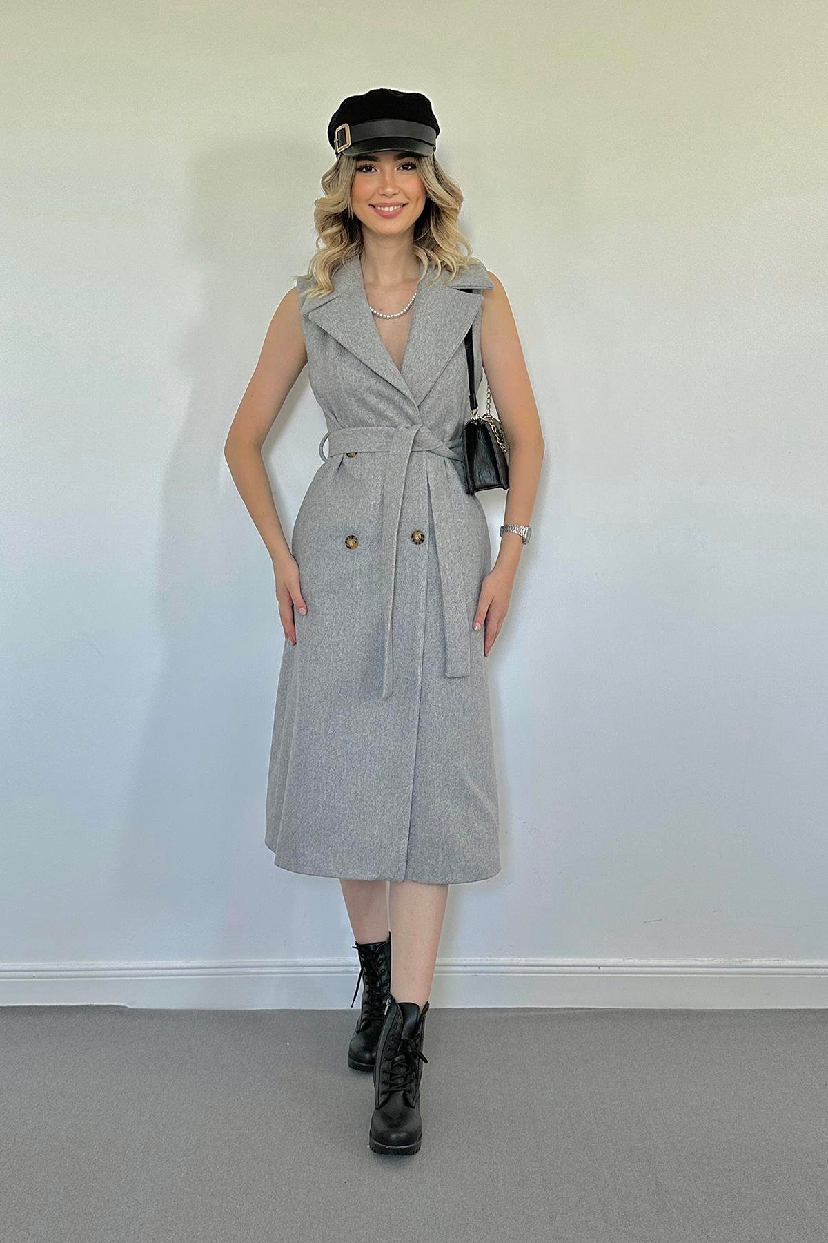 Оптовая продажа серого кашемирового женского пальто без рукавов