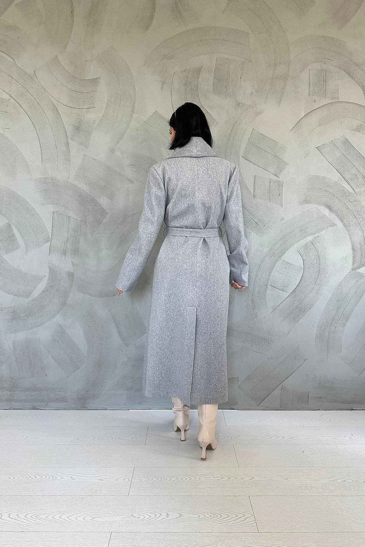 Toptan Gri Kuşaklı Midi Kaban