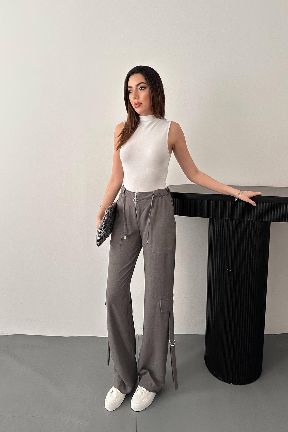 بنطلون رمادي بسحاب أمامي للبيع بالجملة