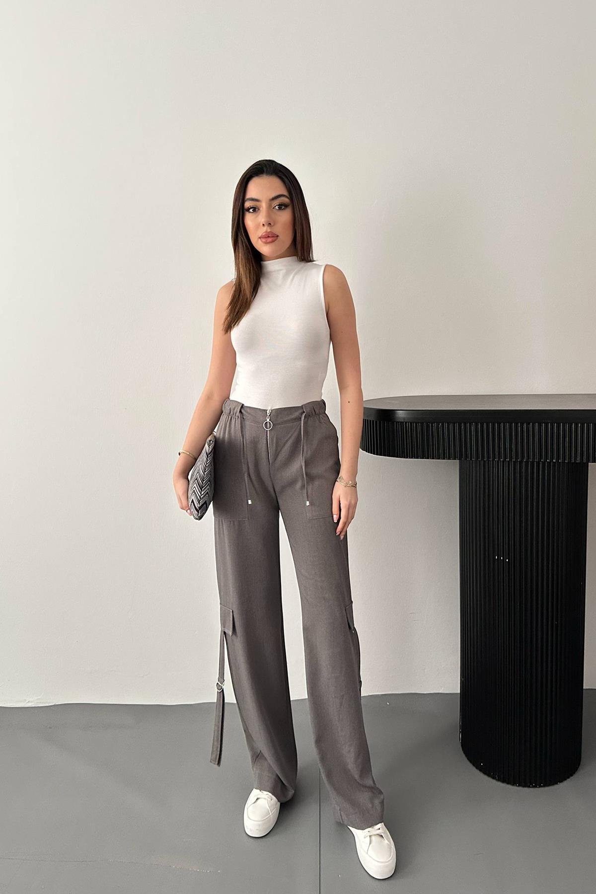 بنطلون رمادي بسحاب أمامي للبيع بالجملة