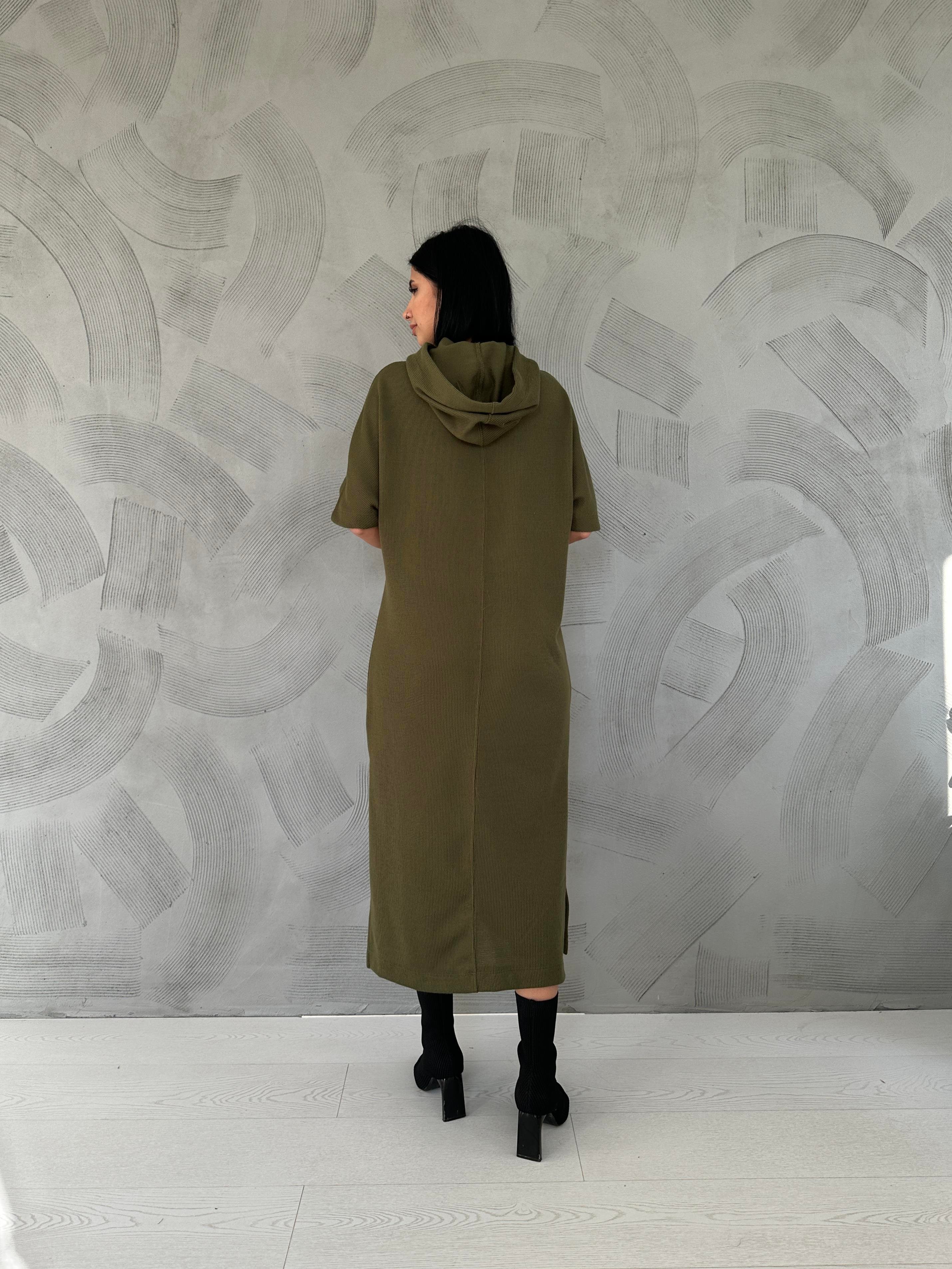 Haki Akrilik Kapüşonlu Elbise