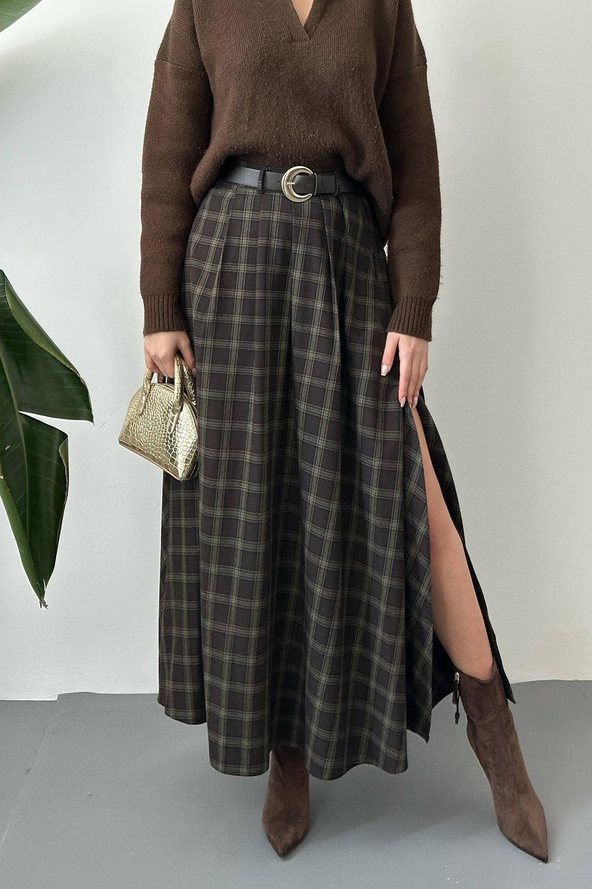 Toptan Haki Ekoseli Etek