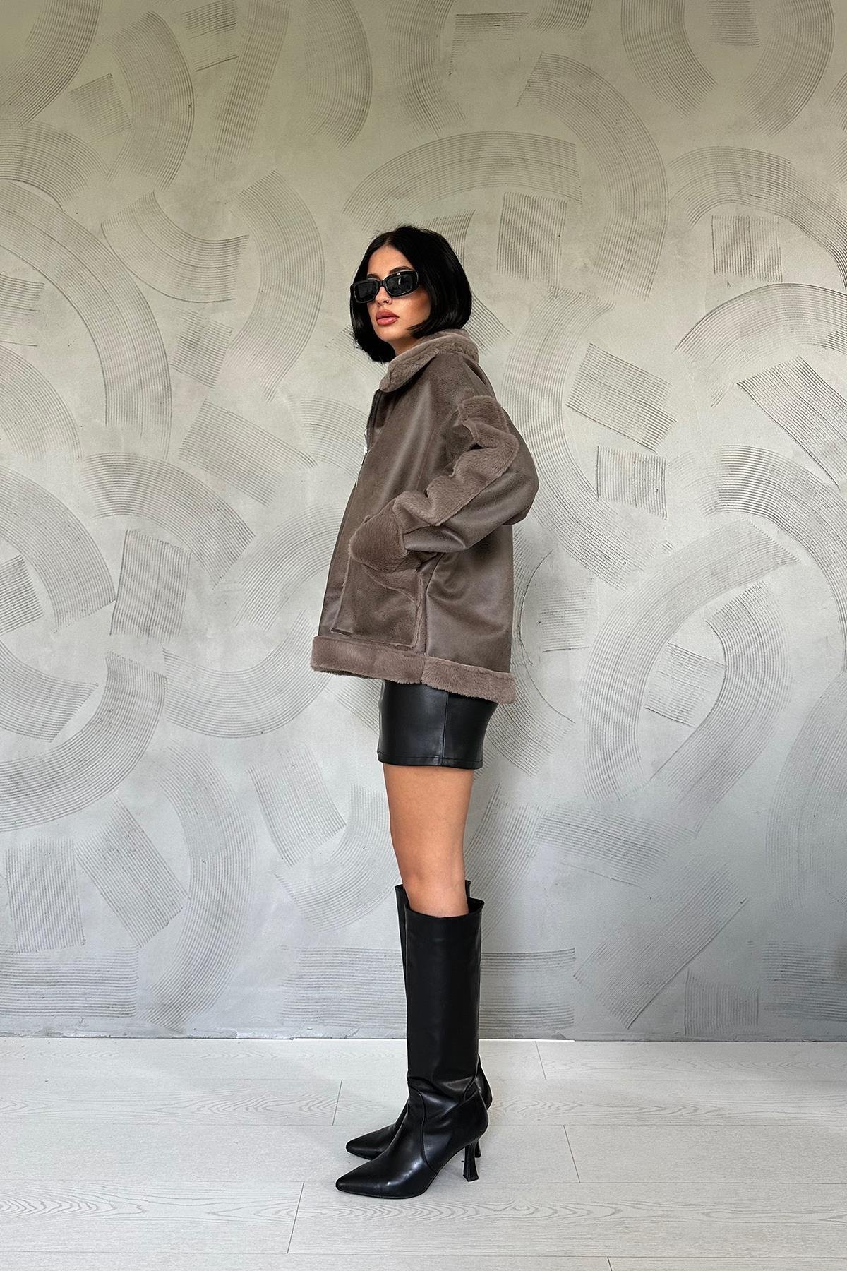 Toptan Haki Kürklü Kaban