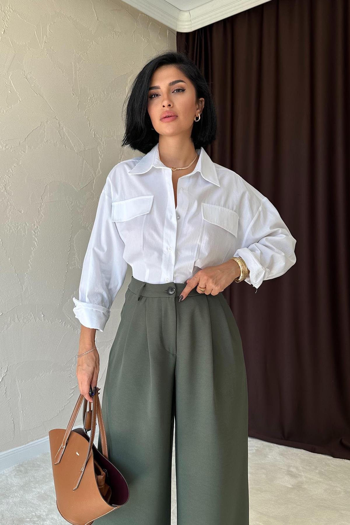 Toptan Haki Pileli Comfort Pantolon