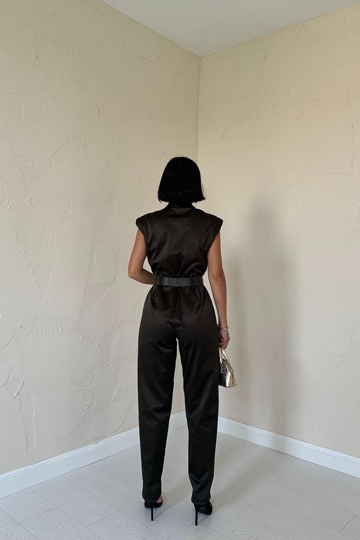 Toptan Haki Vatkalı Kemerli Tulum