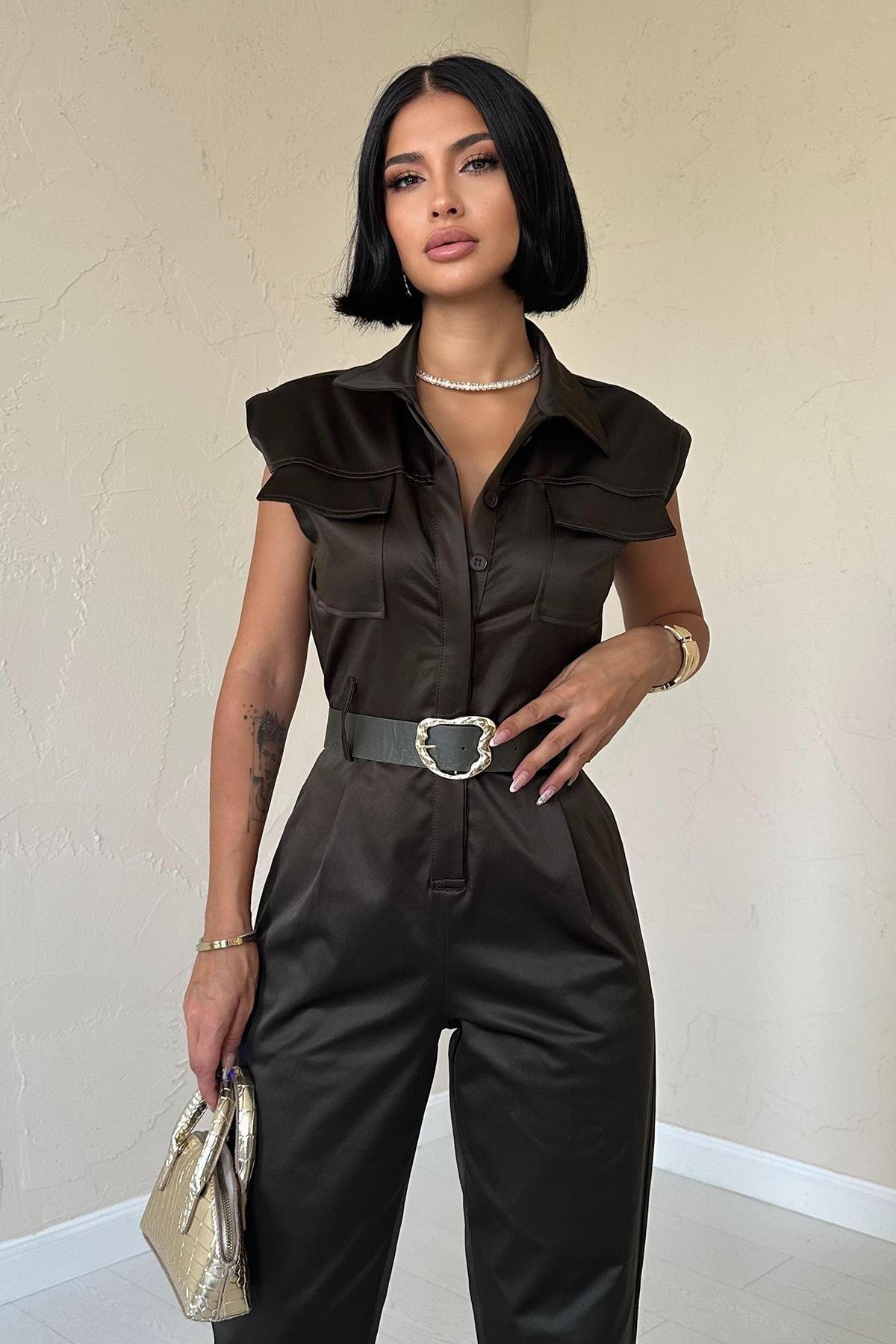 Toptan Haki Vatkalı Kemerli Tulum