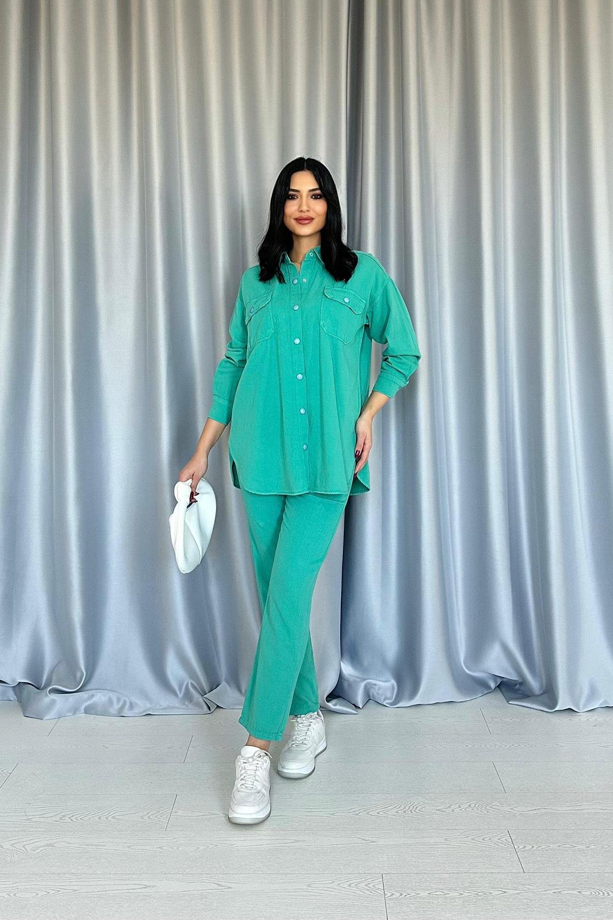 Toptan Haki Yıkamalı Gömlek ve Pantolon Takım