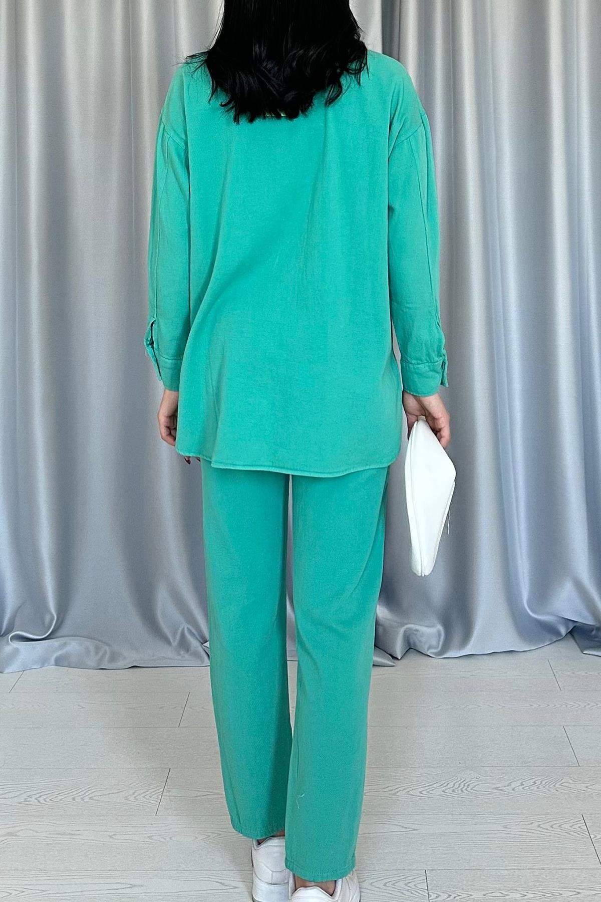 Toptan Haki Yıkamalı Gömlek ve Pantolon Takım