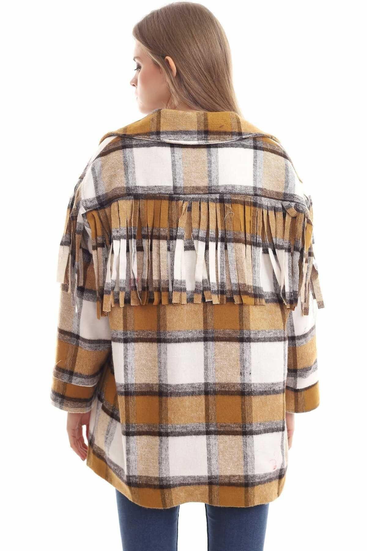 Toptan Hardal Saçaklı Trend Kaban