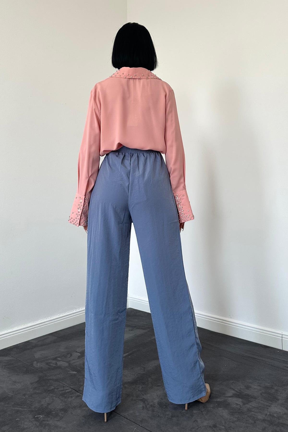 Toptan İndigo Kuşaklı Pantolon