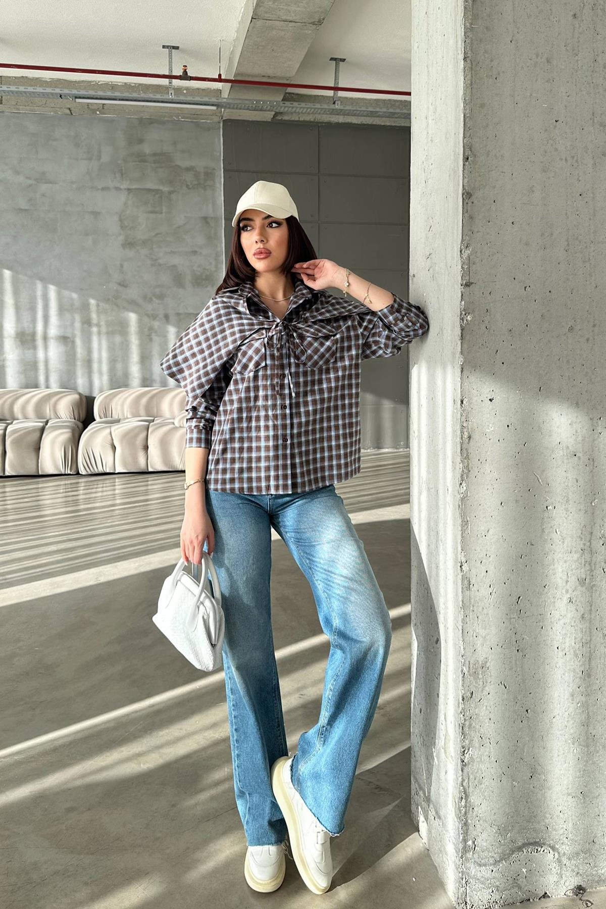 Toptan Kahverengi Ekose Gömlek